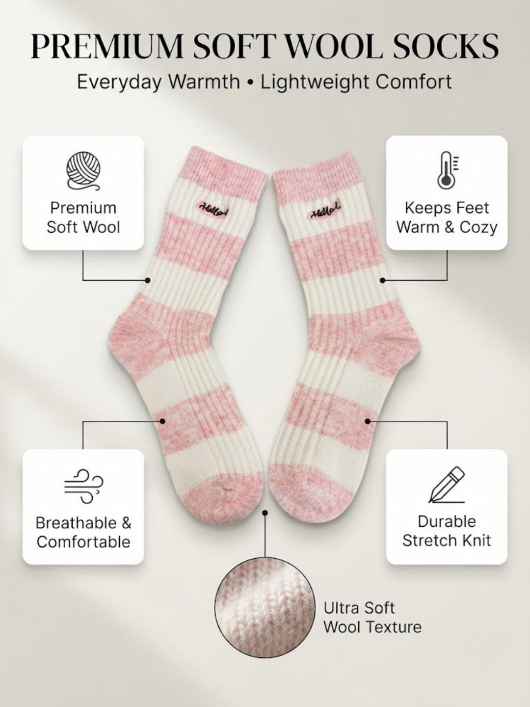 Cdeck Women’s Wool Blend Crew Socks | Winter Socks | Soft Warm Cozy Striped Socks | Everyday Wear