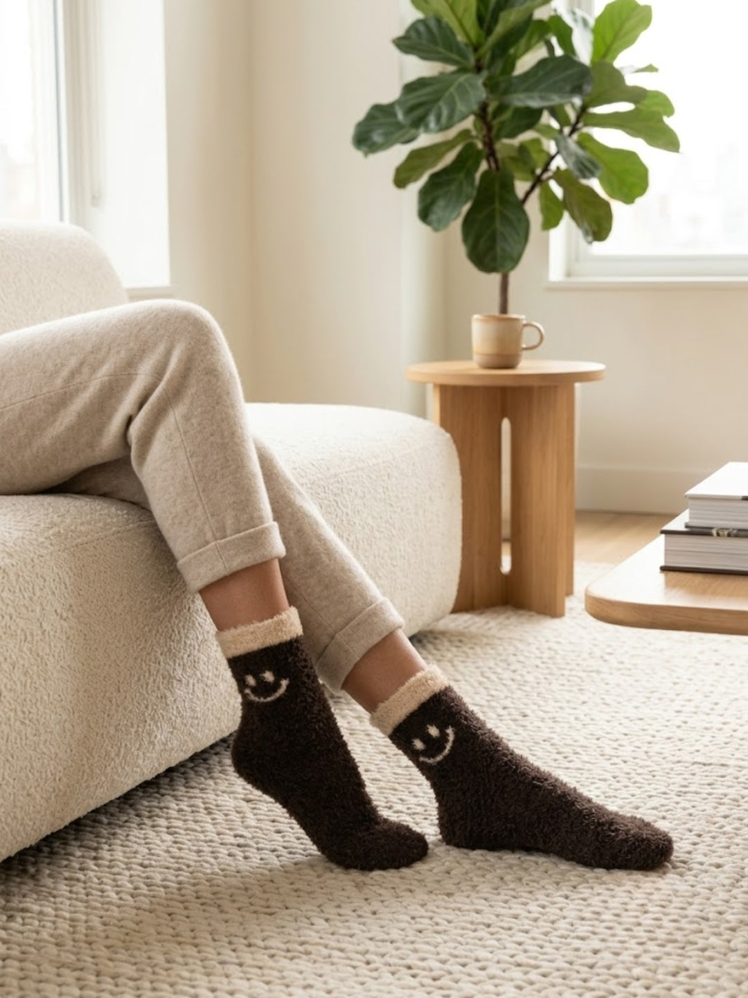 Cdeck Women’s Fuzzy Winter Socks | Soft & Warm Plush Socks with Cute Design | Free Size | Brown