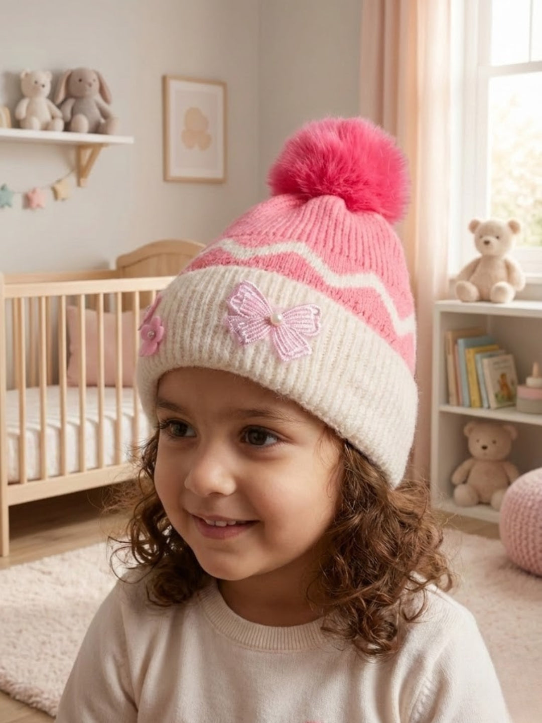Cdeck Kids Woolen Winter Cap for Baby Girls | Soft, Warm & Comfortable | 1–2 Years