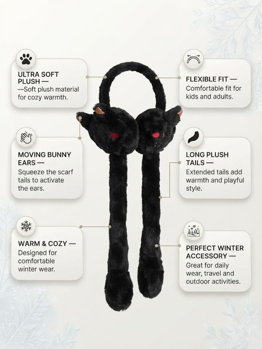 Cdeck Velvet Devil Earmuffs for Girls & Women, Soft Warm Winter Earmuffs with Long Hanging Ear Covers, Free Size