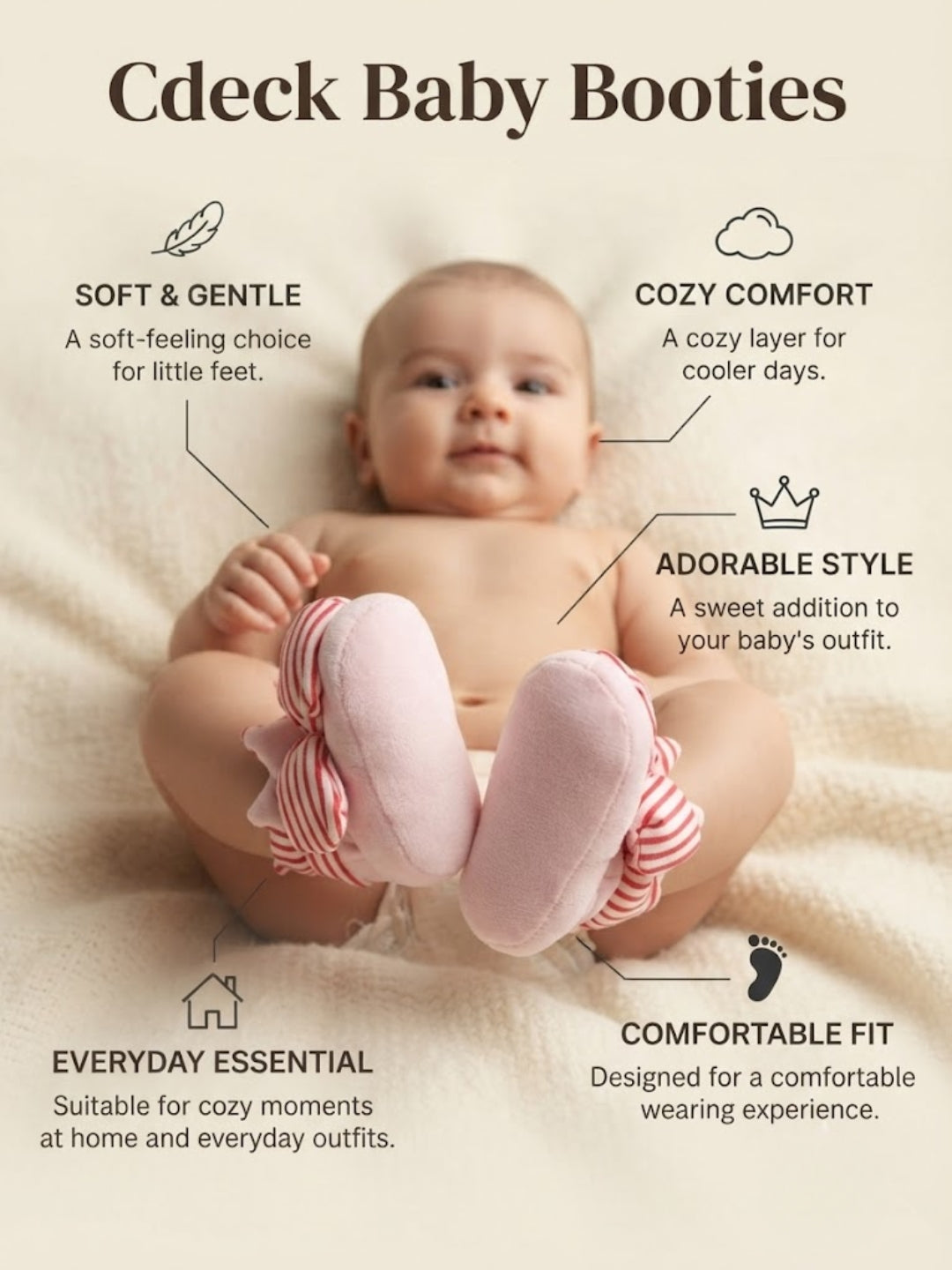 Cdeck Baby Woolen Booties for Infants | Soft, Warm & Comfortable Winter Footwear | 3–9 Months | Pink
