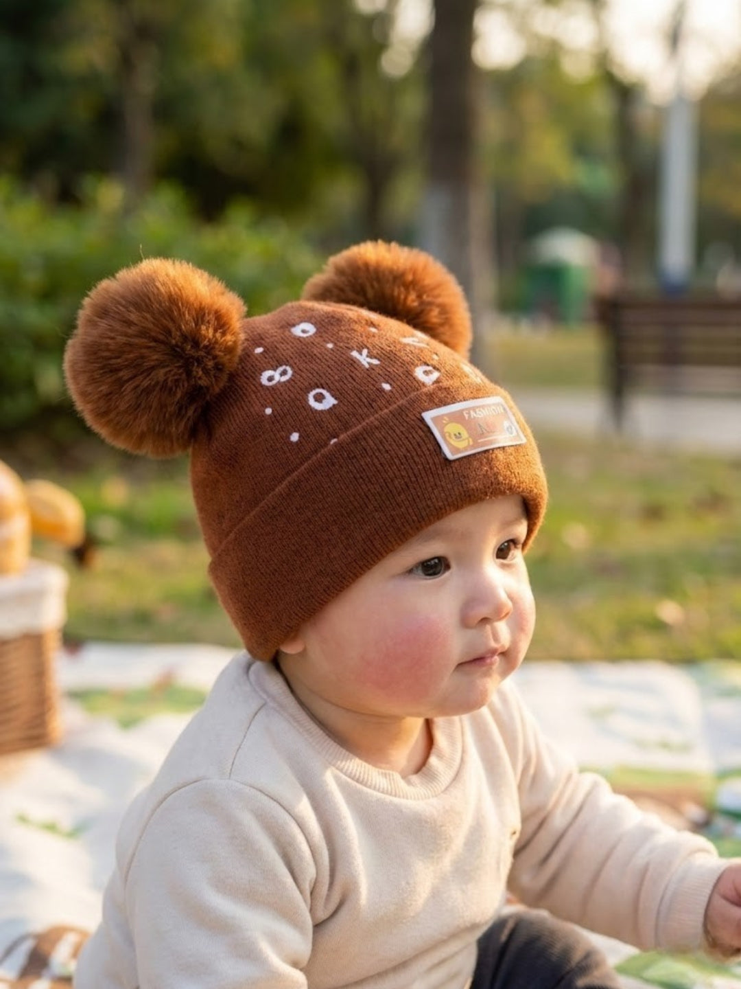 Cdeck Kids Woolen Winter Cap with Double Pom Pom Design | Soft, Warm & Comfortable | 1–3 Years