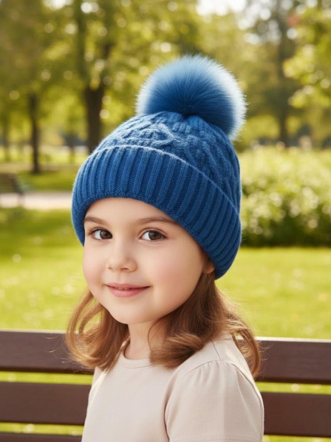 Cdeck Unisex Cable Knit Woolen Winter Beanie Cap with Pom Pom | Soft & Warm | 2–4 Years