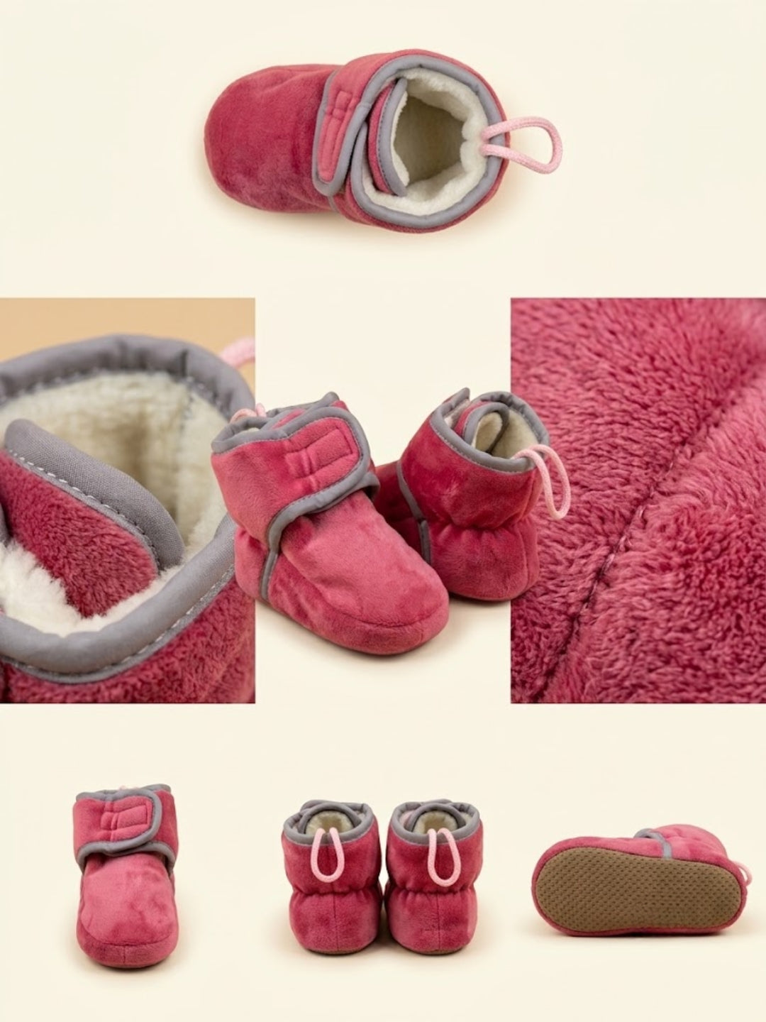 Cdeck Woolen Baby Booties for kids | Soft, Warm & Comfortable Winter Footwear | 3–9 Months | pink