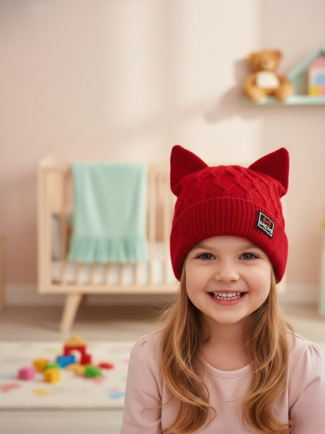 Cdeck Kids Woolen Winter Cap with Cute Cat Ear Design | Soft, Warm & Cozy Winter Wear | 2–4 Years