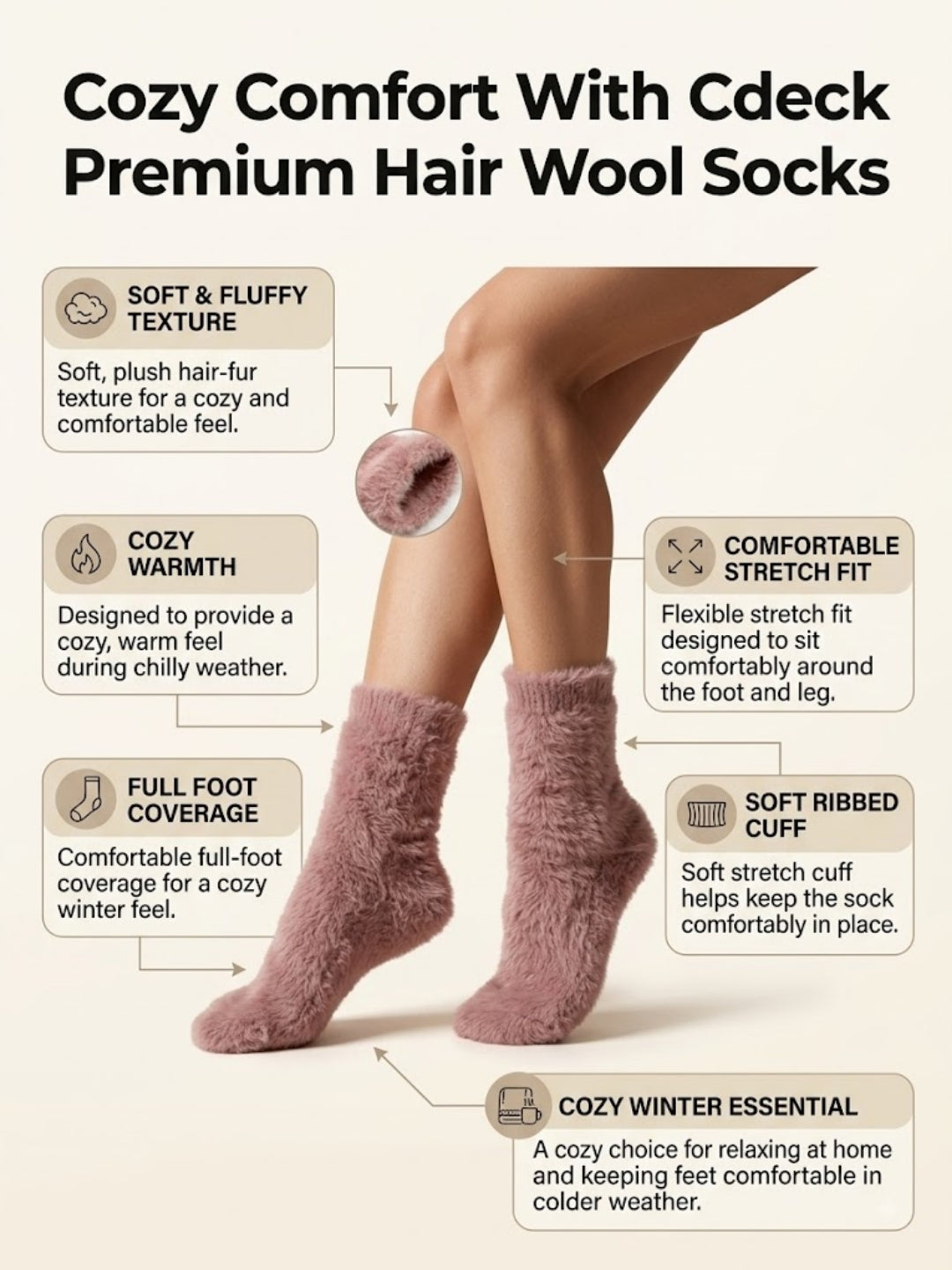 Cdeck Women’s Soft & Warm Woolen Fuzzy Socks | Cozy Thick Winter Socks for Women | Pink