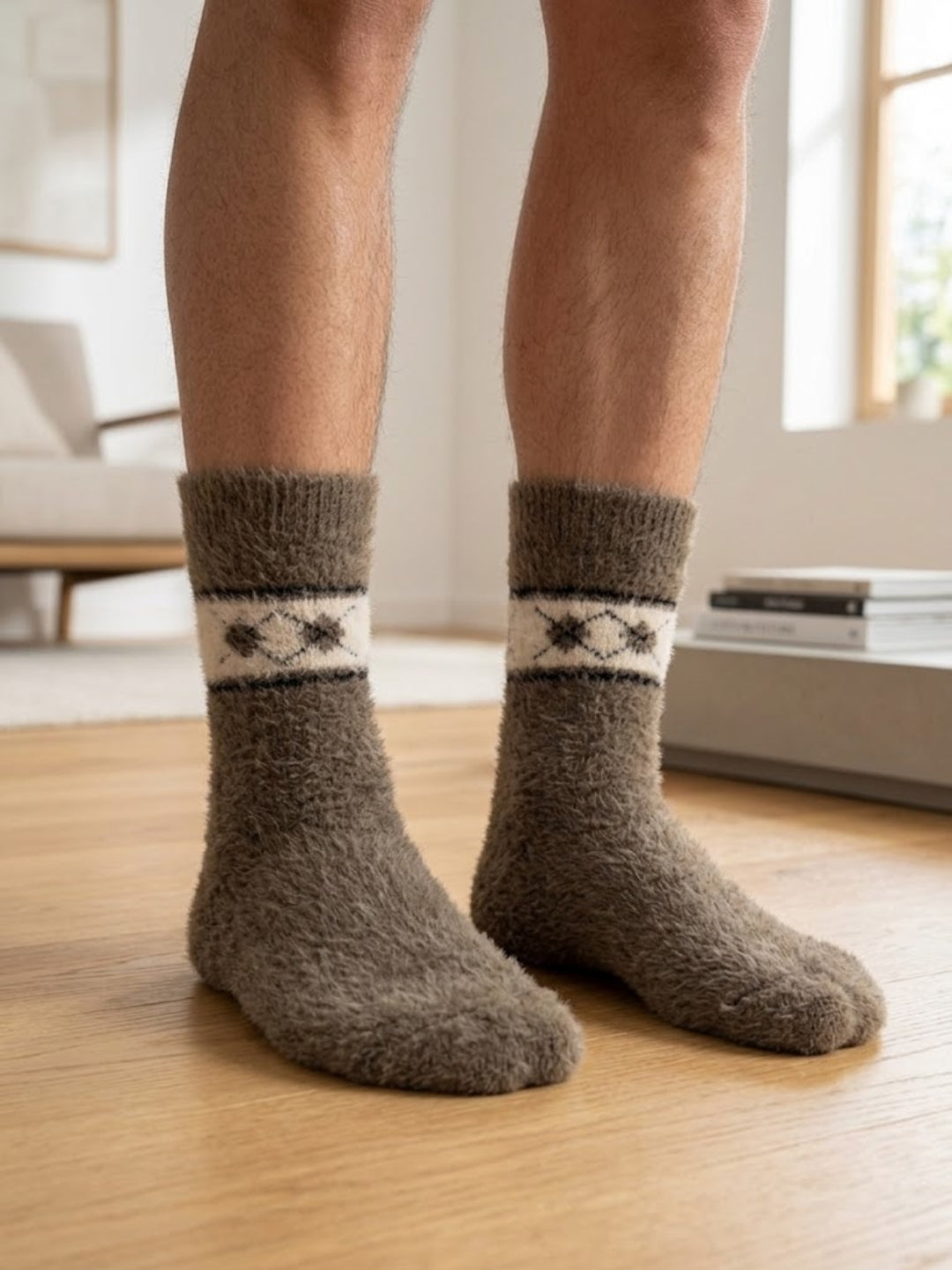 Cdeck Men’s Premium Hair Wool Winter Socks | Soft, Fuzzy, Warm & Comfortable Free Size | Brown
