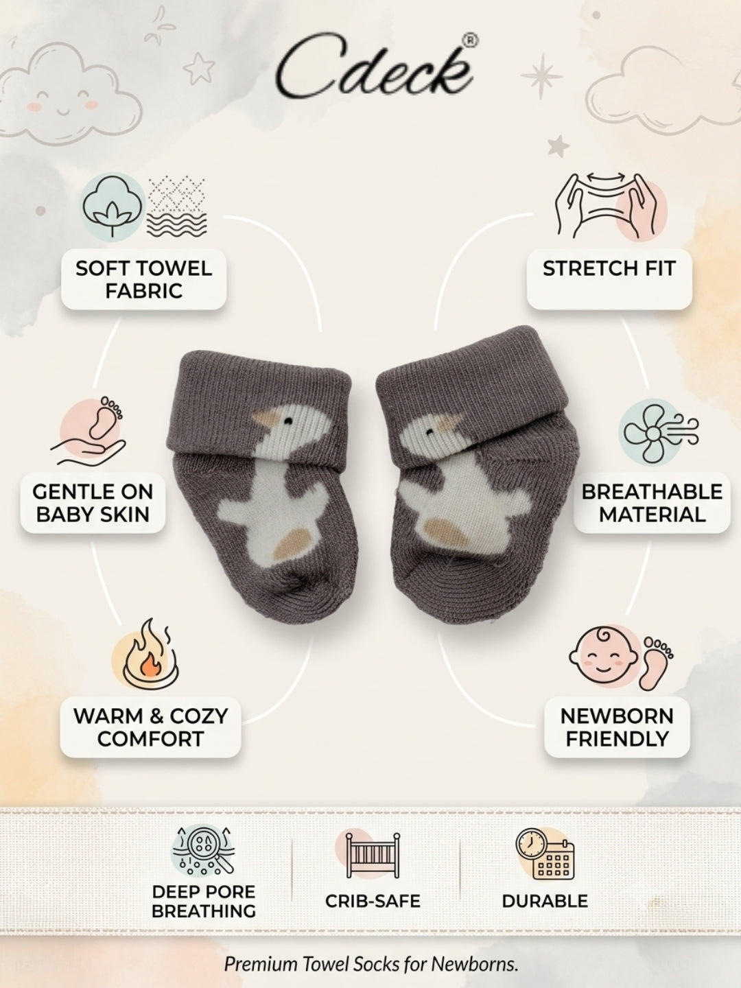 Cdeck Newborn Baby Wool Socks | Soft, Stretchable & Warm | 0–12 Months