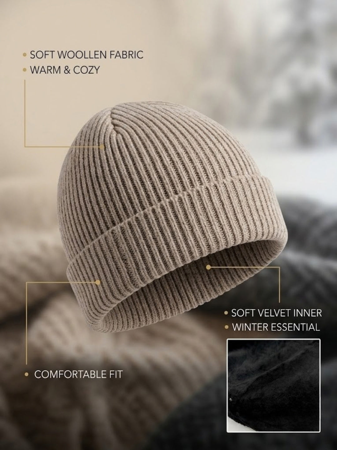 Cdeck Men’s Woolen Winter Cap | Soft, Warm & Comfortable Cap for Everyday Wear | Free Size | Brown
