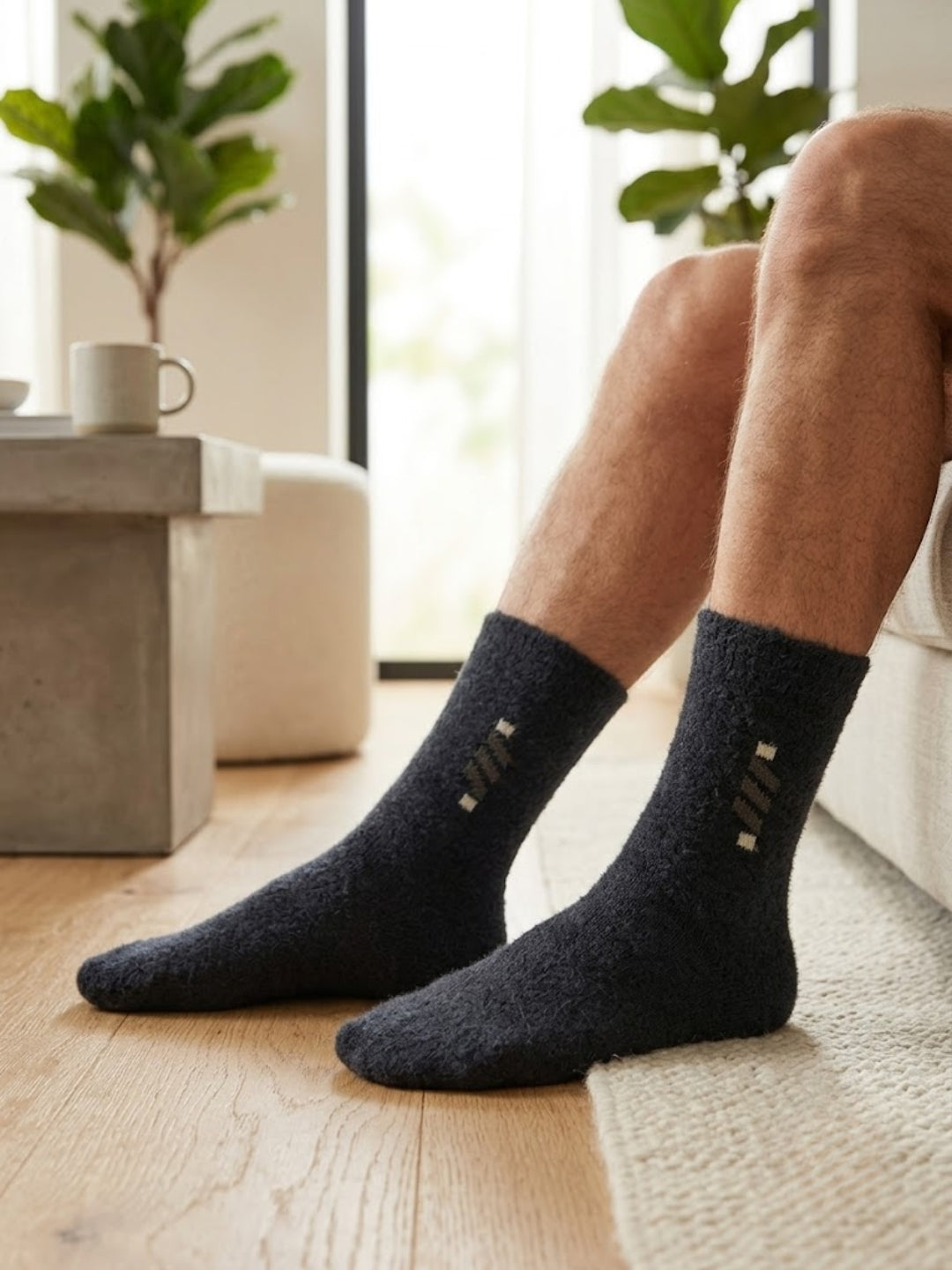 Cdeck Men’s Premium Hair Wool Winter Socks | Soft, Fuzzy, Warm & Comfortable | Black | Free Size
