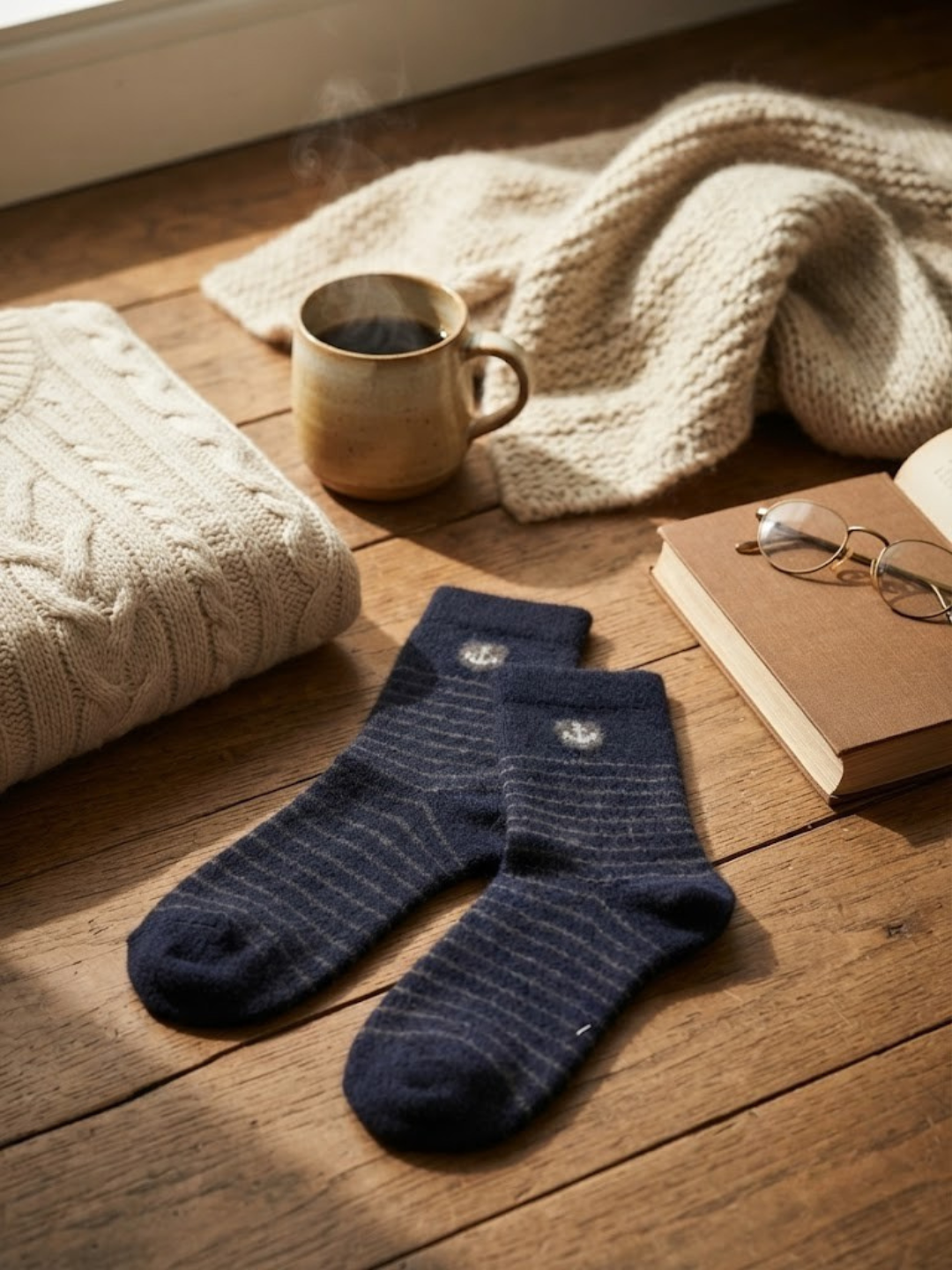 Cdeck Men’s Soft Wool Socks | Warm & Comfortable Navy Striped Socks