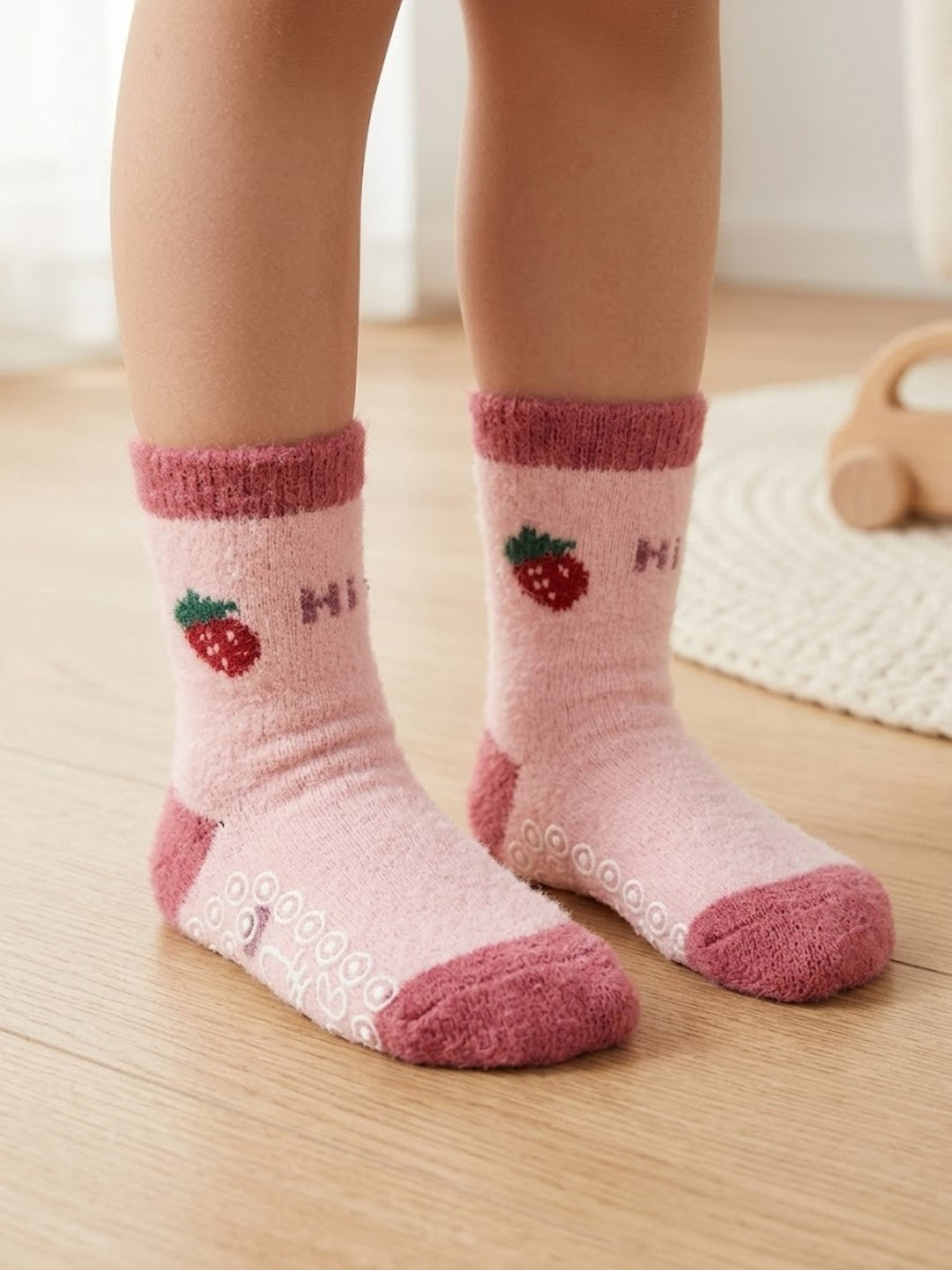 Cdeck Kids Premium Hair Wool Socks | Soft & Warm Winter Socks for Boys & Girls | 3 Pack | 0–4 Years | Pink & White