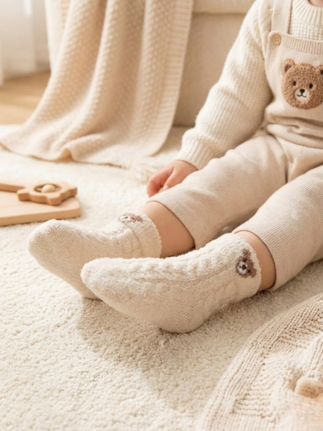 Cdeck Kids Fuzzy Socks | Soft Warm Winter Socks with Cute Bear Design | Cozy Plush Socks for Boys & Girls | Pack of 3