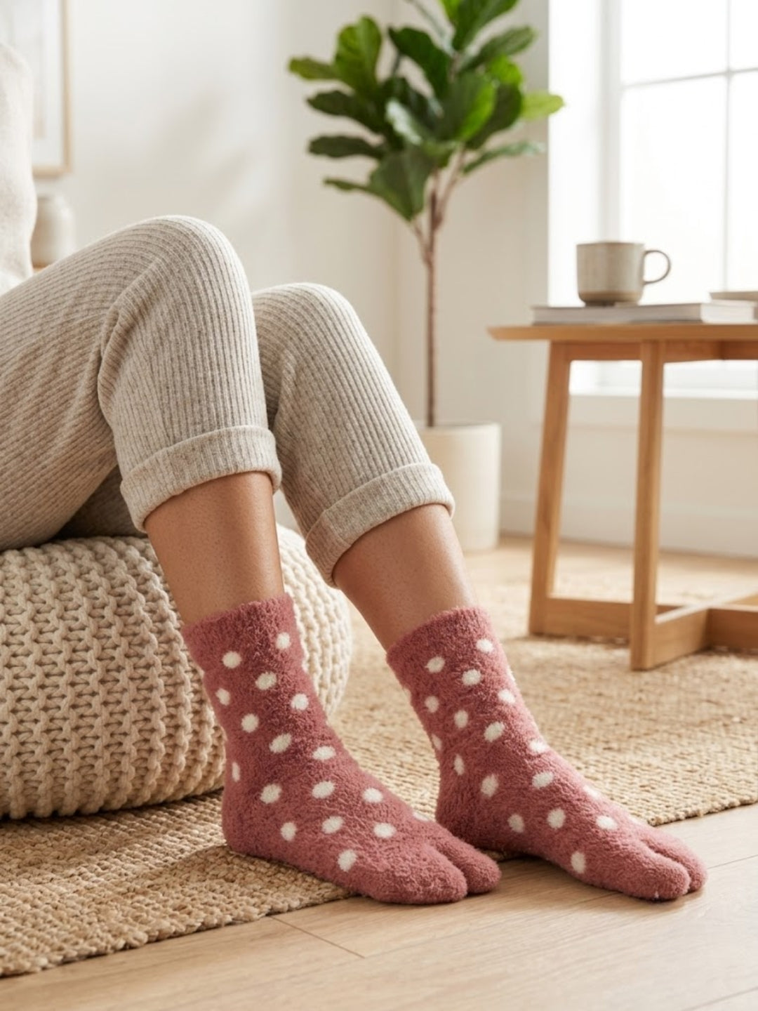 Cdeck Women Premium Hair Wool Socks | Soft Warm Fuzzy Winter Socks | Pink & White | Free Size