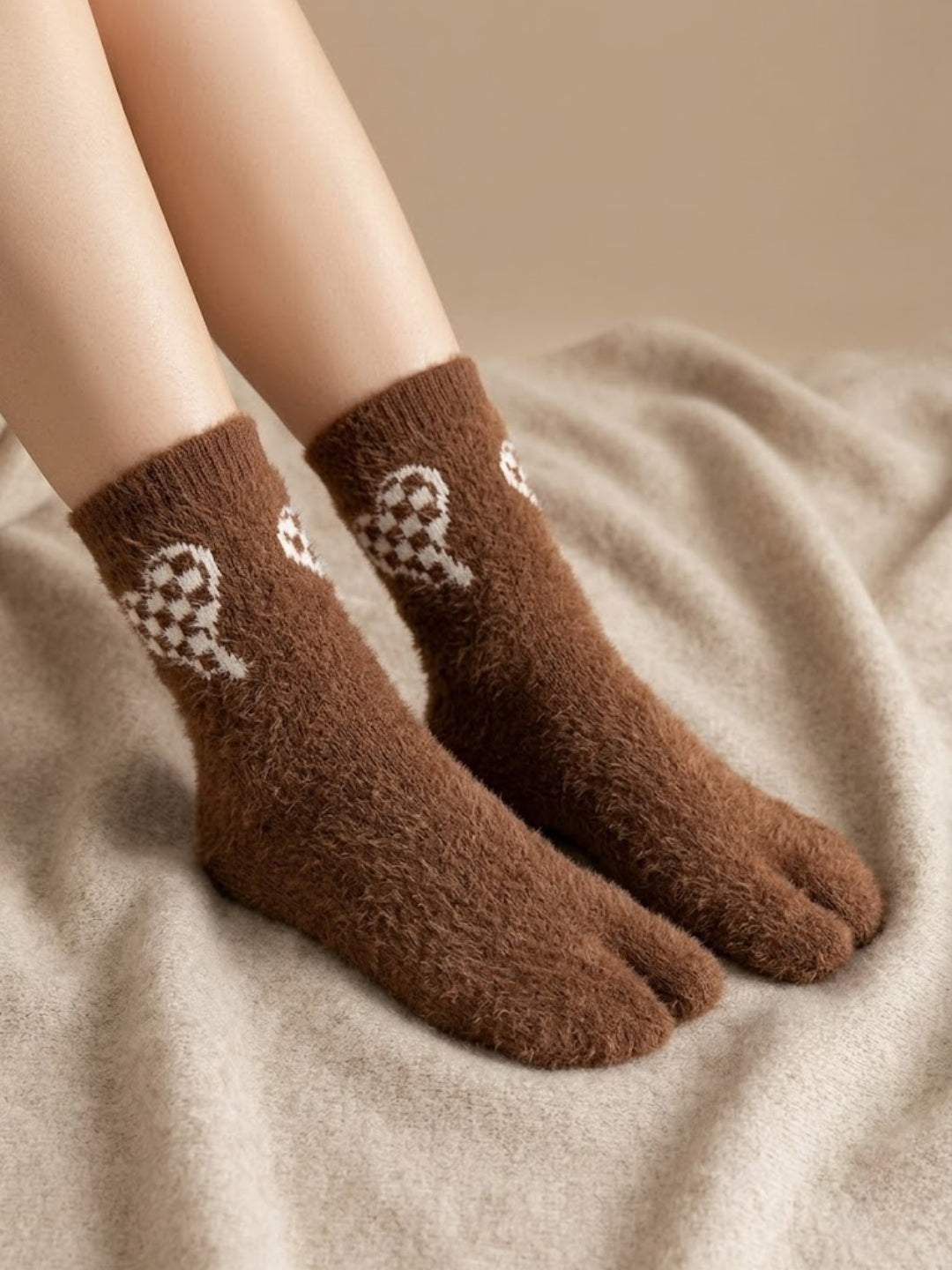 Cdeck Women’s Premium Fuzzy Socks – Cute Bunny Design | Warm Winter Socks | Free Size | Brown