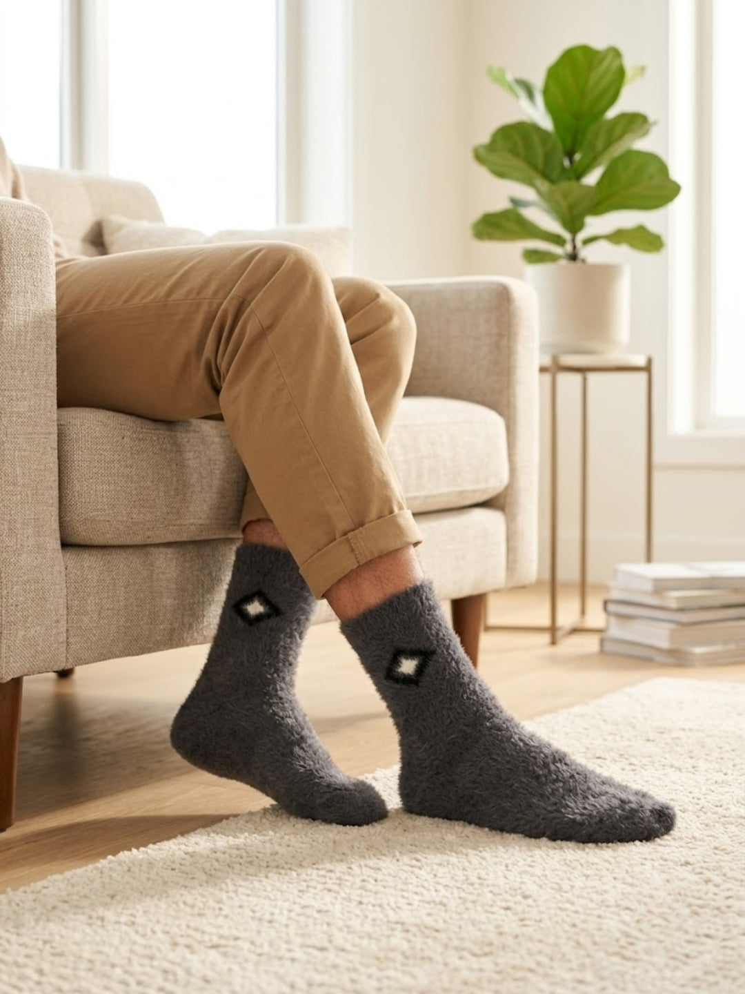 Cdeck Men’s Premium Hair Wool Winter Socks | Single Pair | Soft, Fuzzy, Warm & Comfortable Free Size | Dark Grey