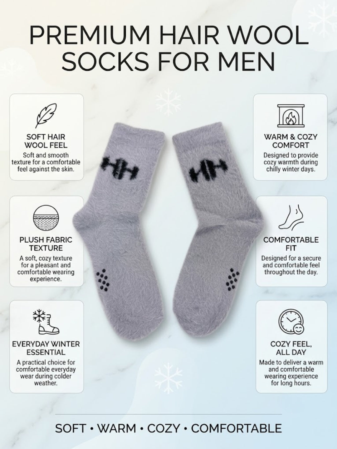 Cdeck Men’s Hair Wool Winter Socks | Single Pair | Soft, Warm & Stretchable | Grey