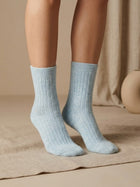 Cdeck Women’s Premium Fuzzy Socks – Soft Warm Winter Socks | Ribbed Design | Free Size | Light Blue