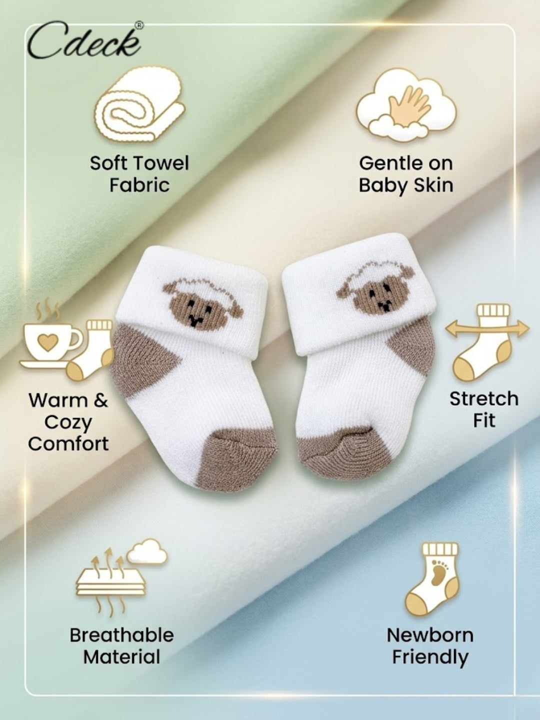 Cdeck Baby Kids Towel Cotton Socks | Soft, Comfortable & Absorbent | 0–12 Months