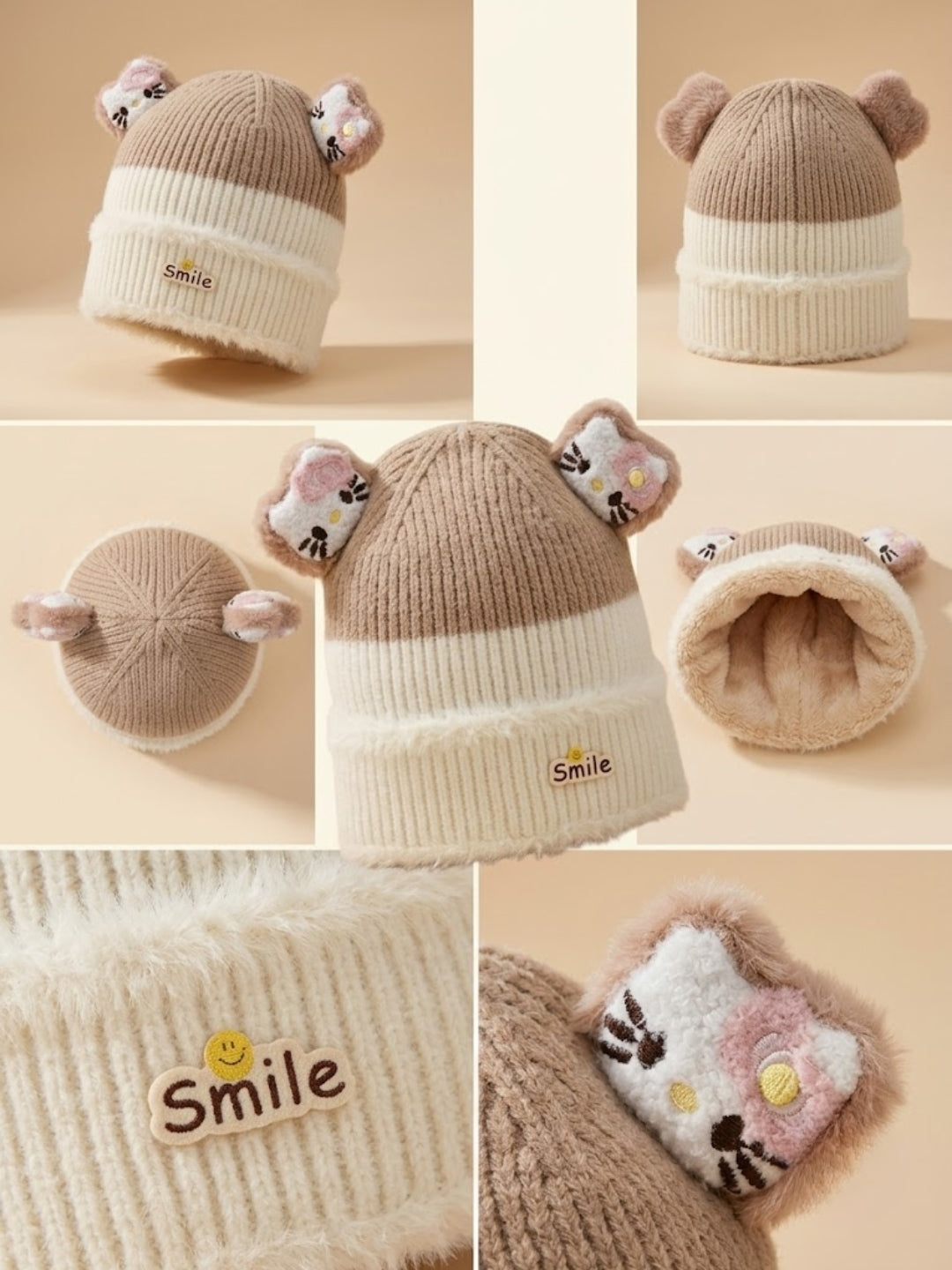 Cdeck Kids Woolen Winter Cap for Boys & Girls | Warm & Comfortable Winter Wear | 2–4 Years |Beige