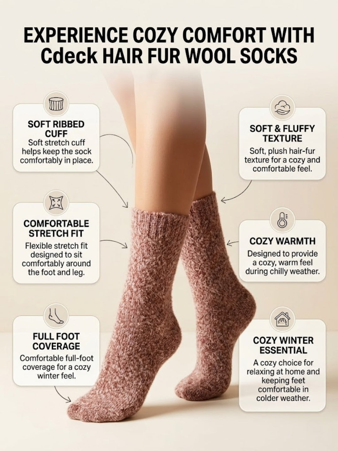 Cdeck Women’s Premium Fuzzy Socks – Soft Warm Winter Socks | Free Size | Brown