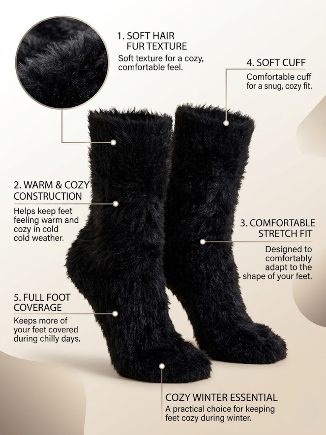 Cdeck Women’s Soft & Warm Fuzzy Socks | Cozy Thick Plush Winter Socks for Women | Black