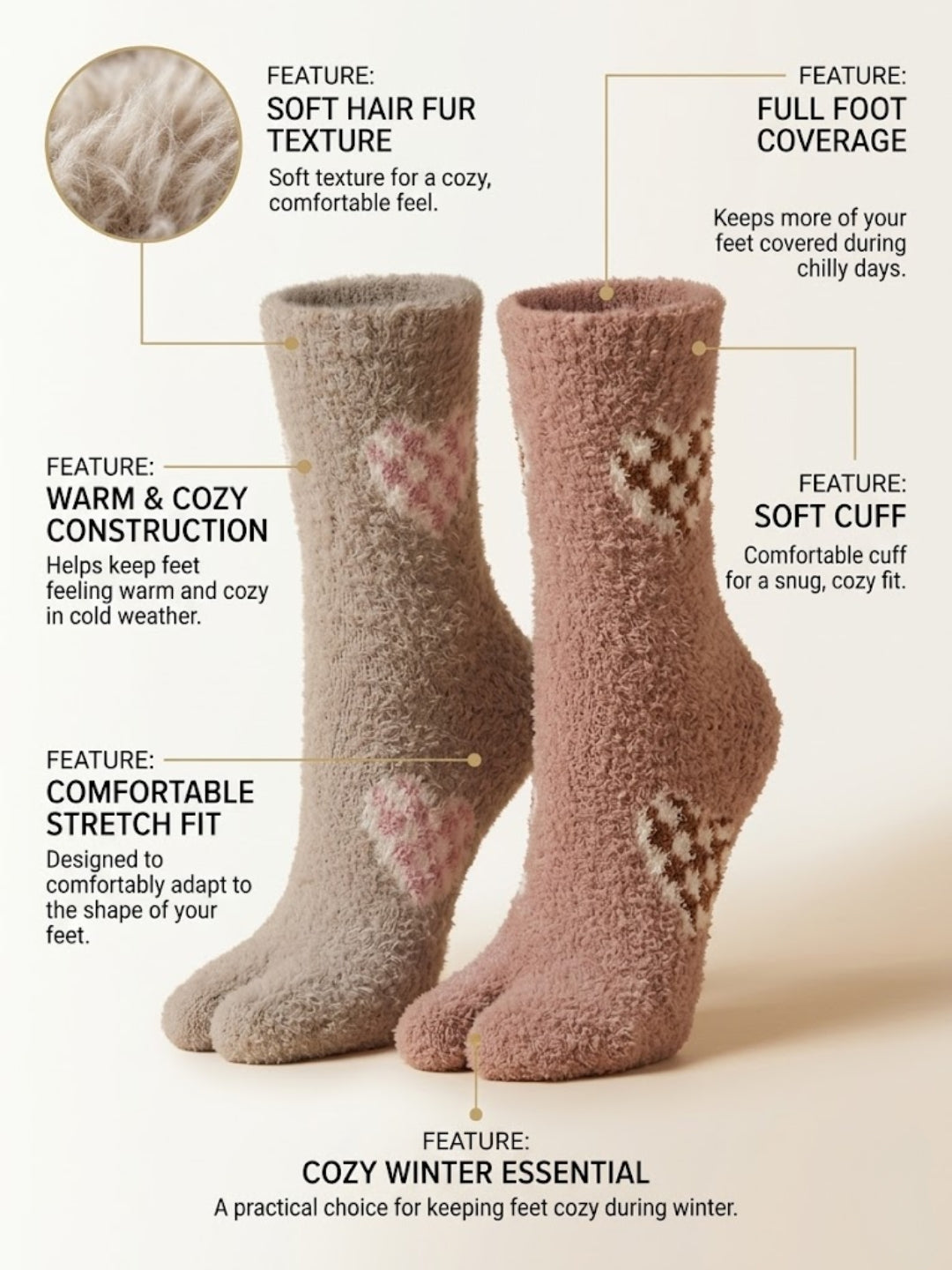 Cdeck Women’s Premium Fuzzy Socks – Cute Bunny Design | Warm Winter Socks | Free Size | Brown & Cream Combo