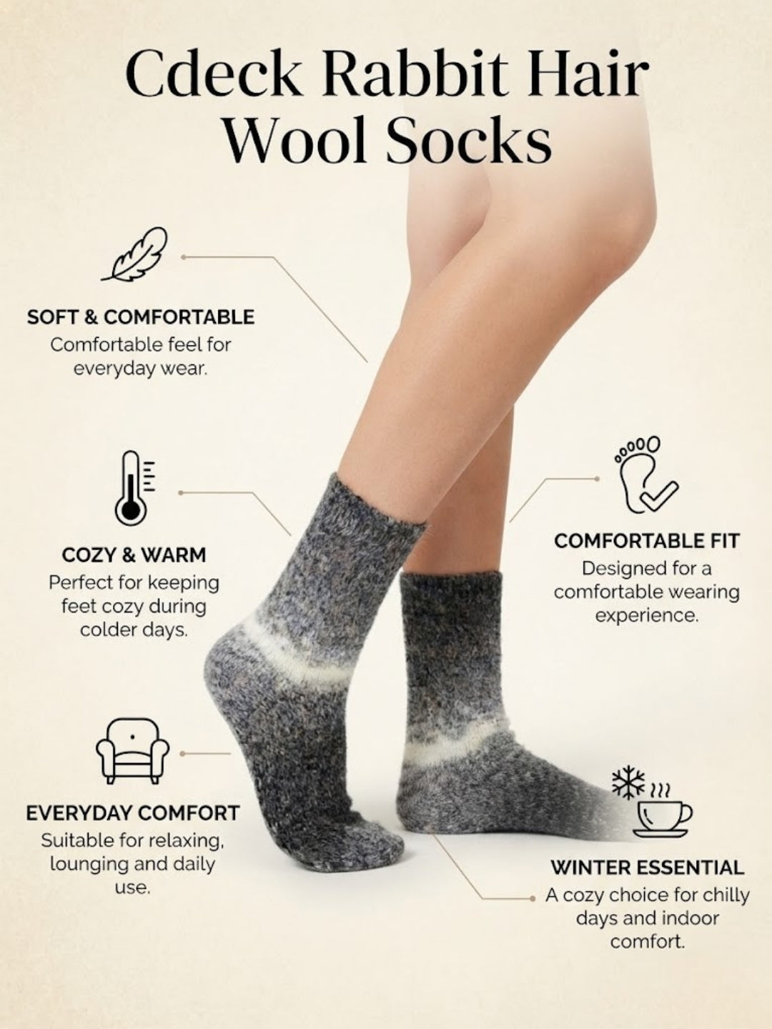 Cdeck Unisex Premium Fuzzy Socks – Extra Soft Warm Cozy Winter Socks for Men & Women | Comfortable Everyday Wear | Free Size | Grey & White