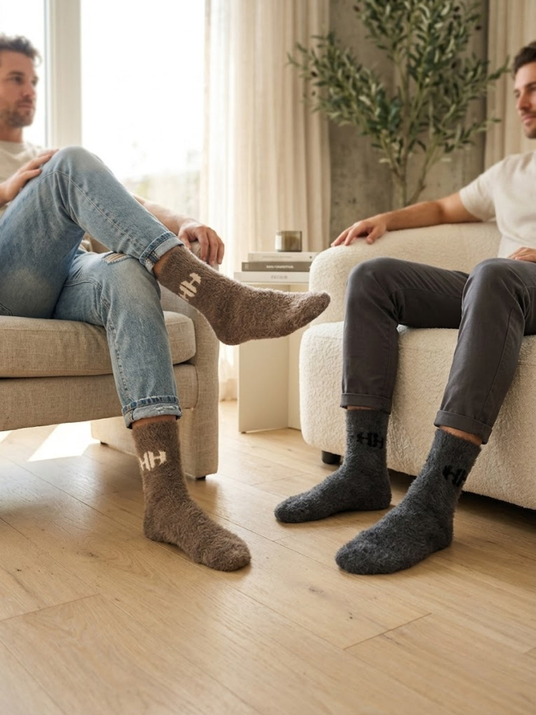Cdeck Men’s Hair Wool Winter Socks | 2 Pair Combo | Soft, Warm, Fuzzy & Stretchable | Brown & Grey