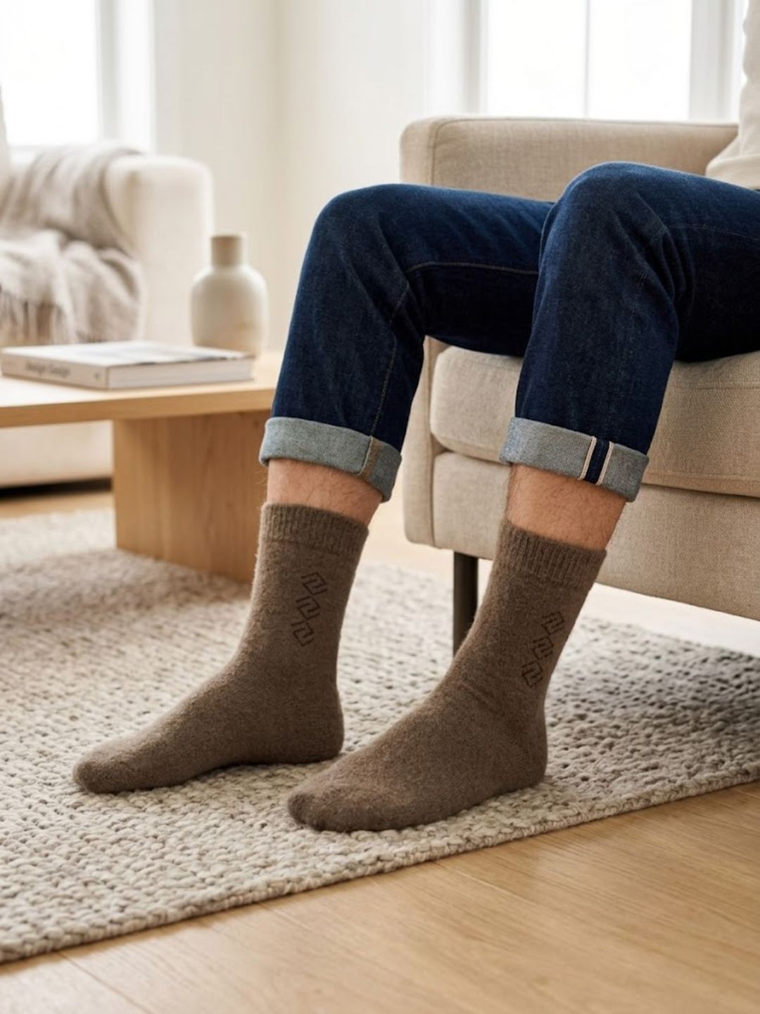 Cdeck Men’s Hair Wool Winter Socks | Soft & Warm | daily wear socks |Light Brown | Single Pair