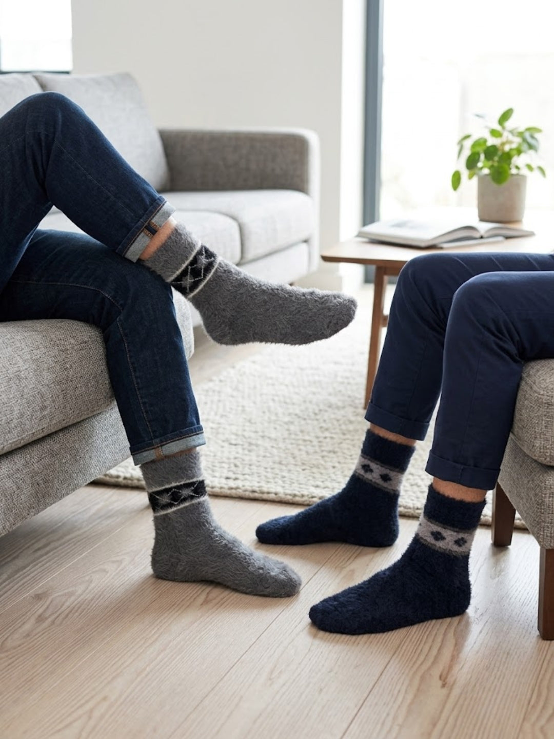 Cdeck Men’s Premium Hair Wool Winter Socks Combo| Soft, Warm & Comfortable Free Size | Grey & Navy Blue