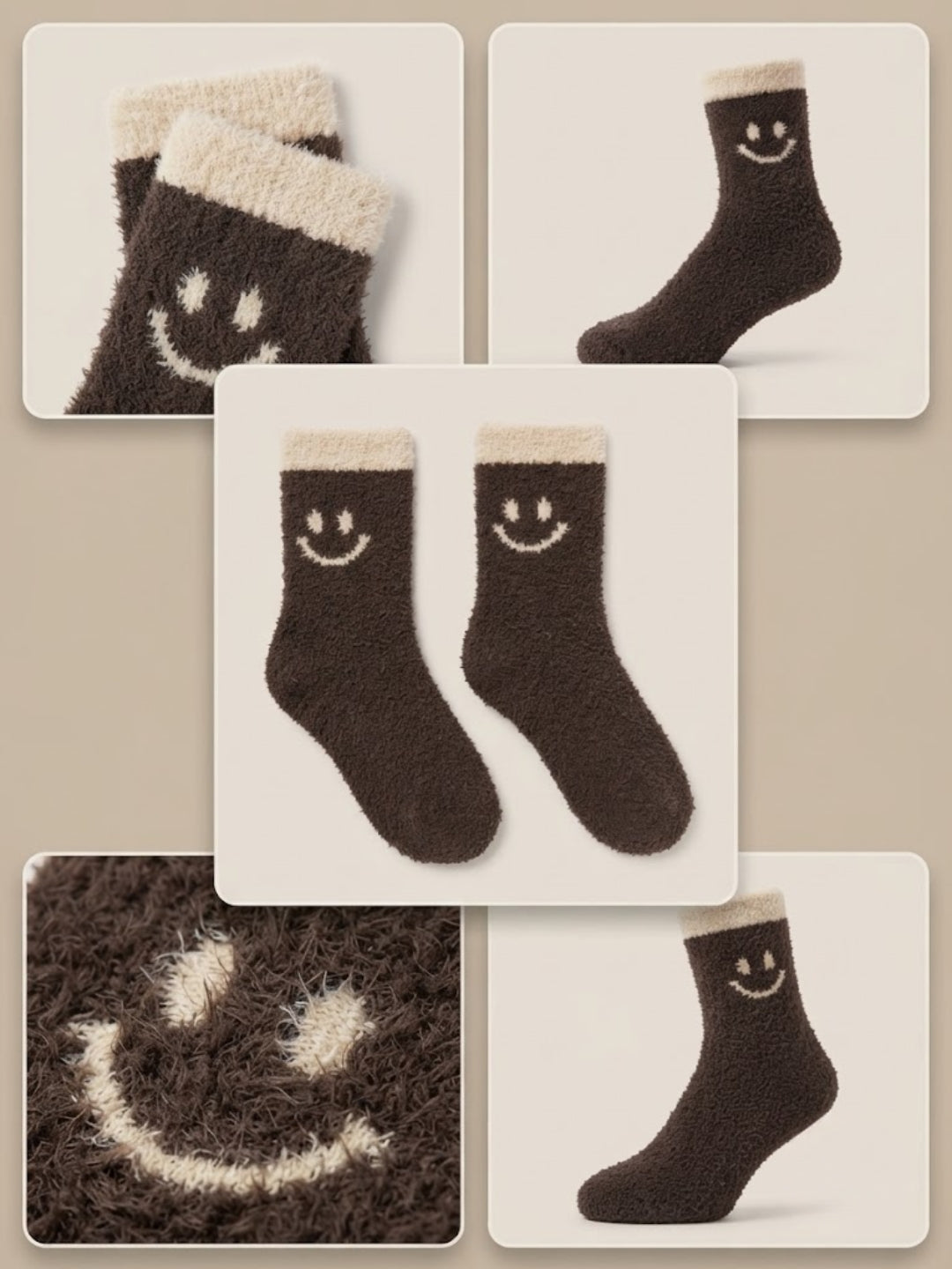 Cdeck Women’s Fuzzy Winter Socks | Soft & Warm Plush Socks with Cute Design | Free Size | Brown