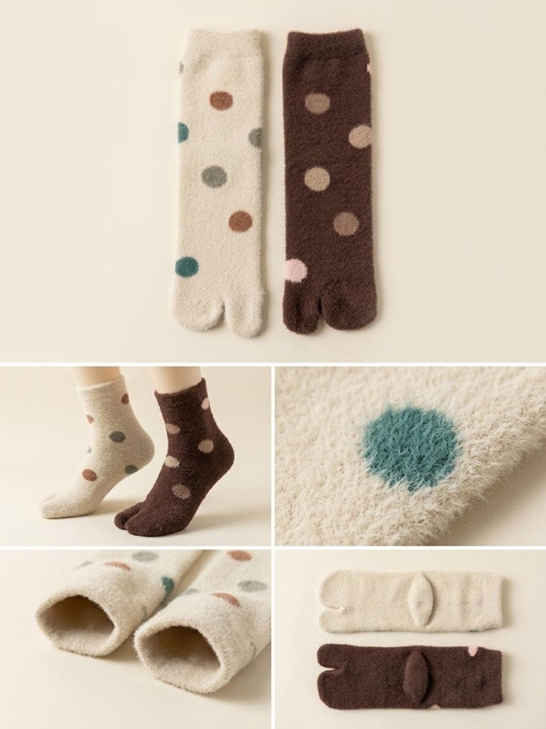 Cdeck Premium Warm Socks for Women | Soft Cozy Rabbit Hair Wool | Polka Dot Design | Beige & Brown