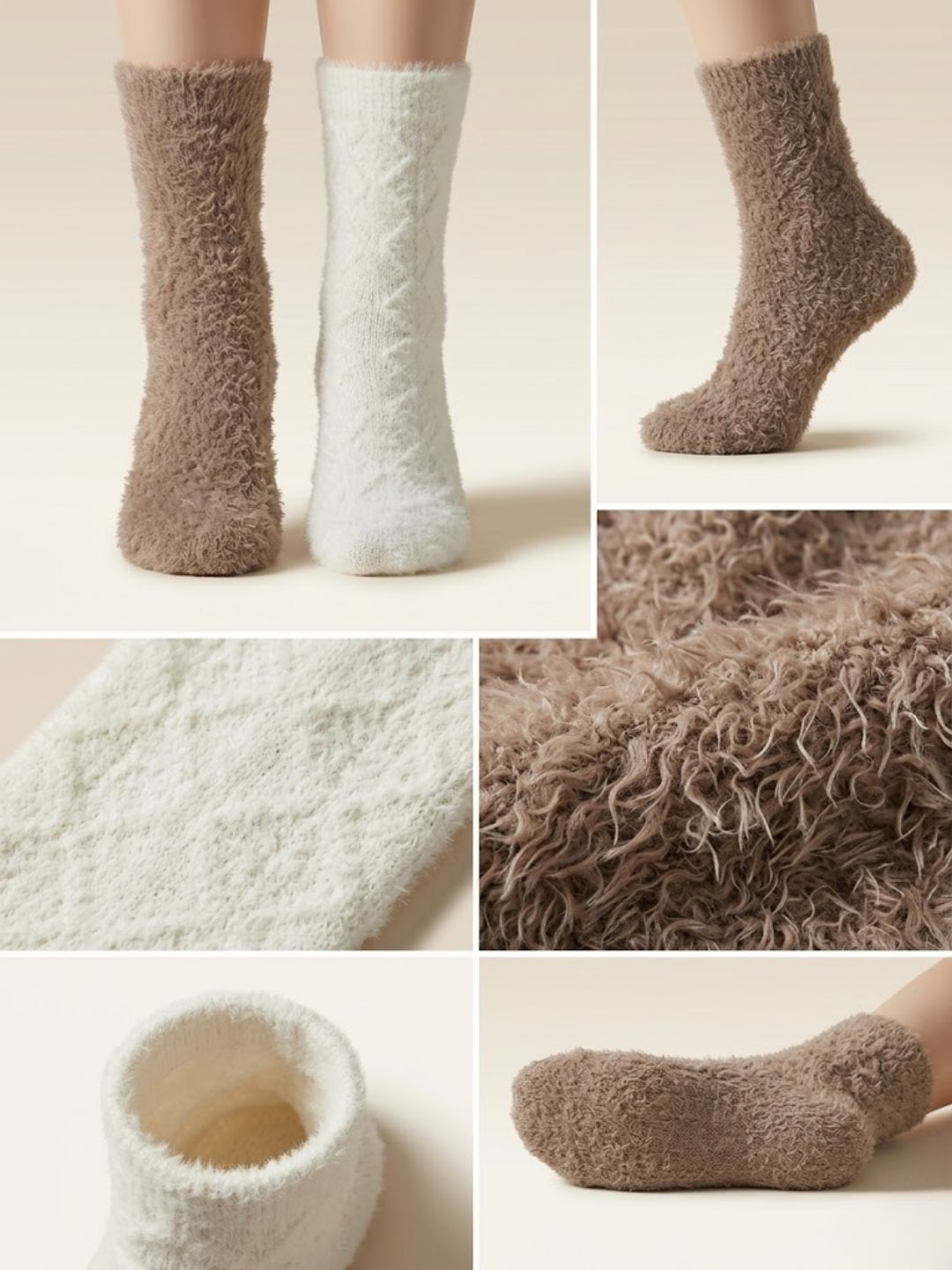 Cdeck Women’s Soft & Warm Woolen Fuzzy Socks | Cozy Thick Winter Socks for Women | Brown & White Combo
