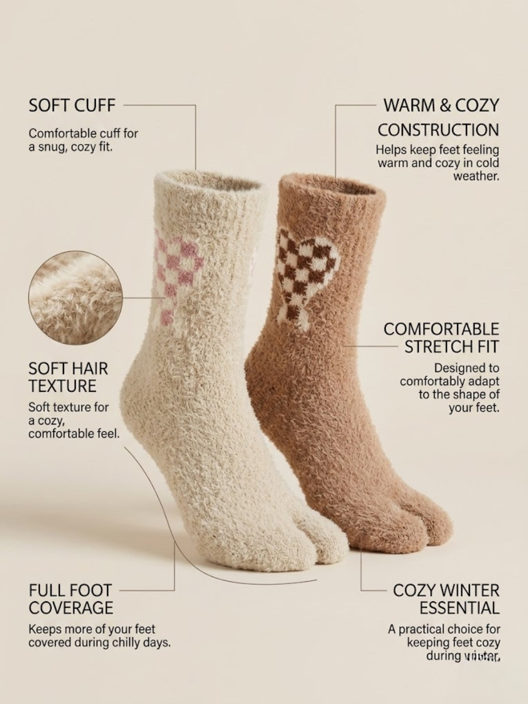 Cdeck Women’s Premium Fuzzy Socks – Cute Bunny Design | Warm Winter Socks | Free Size | Brown & Cream Combo