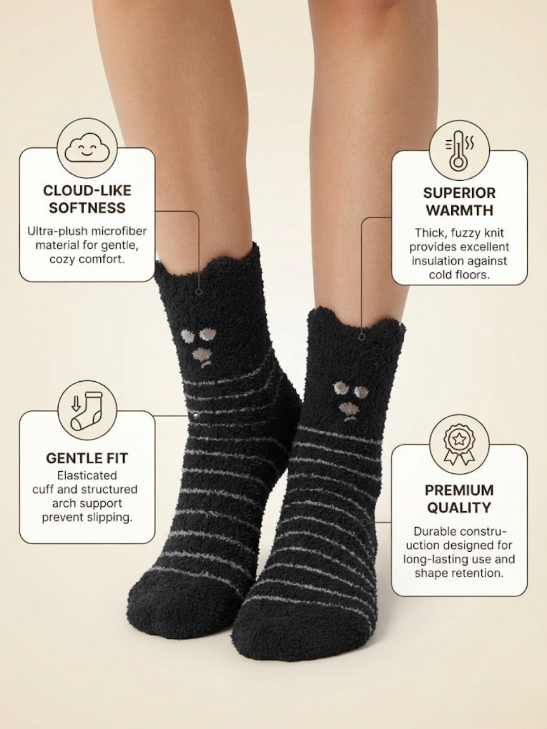 Cdeck Rabbit Hair Wool Socks for Women, 2 Pairs Fuzzy Warm Winter Socks with Cute Animal Face