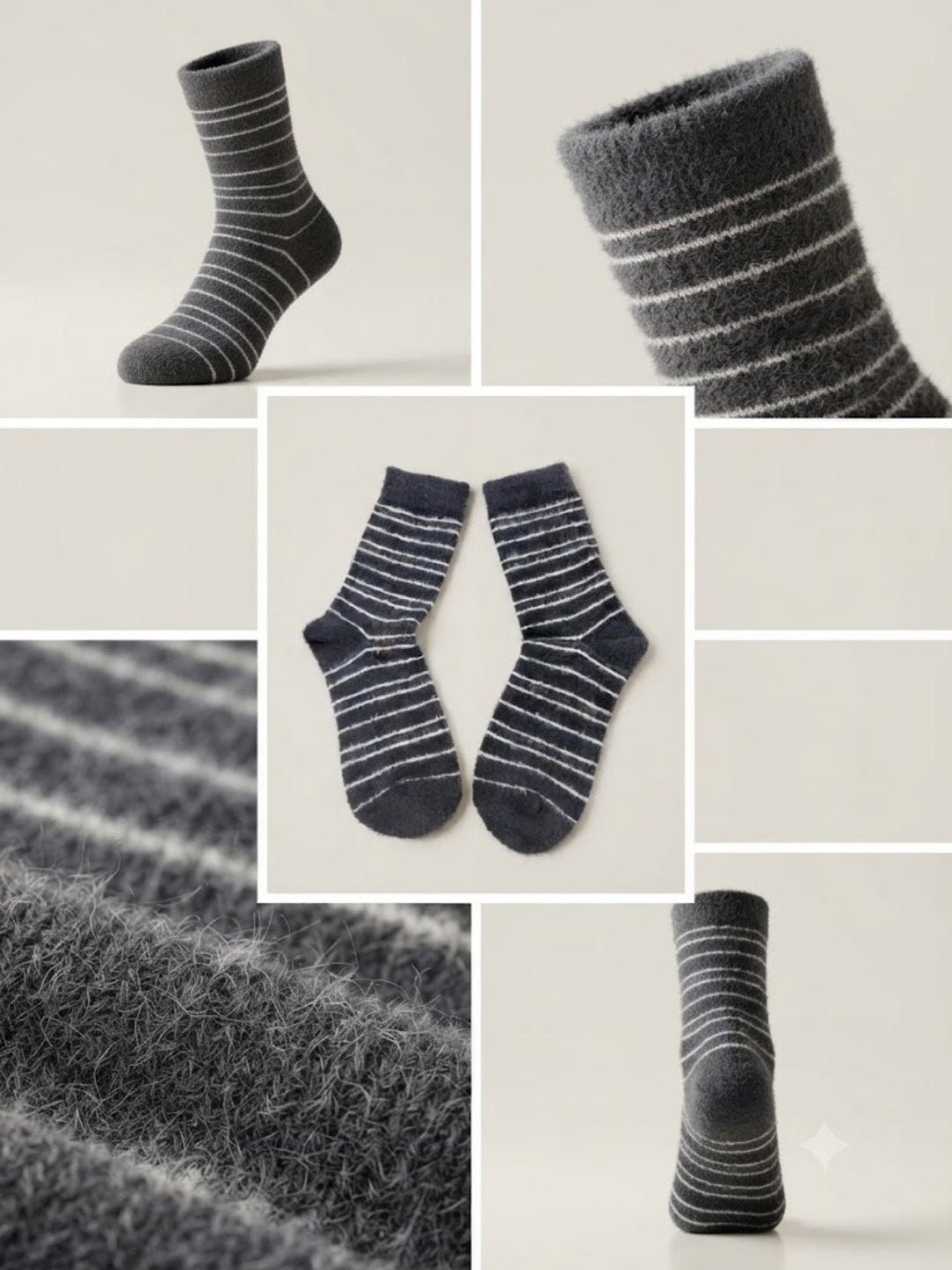 Cdeck Men’s Hair Wool Winter Socks Combo | 4 Pairs | Soft, Warm & Comfortable | Black & Grey Striped