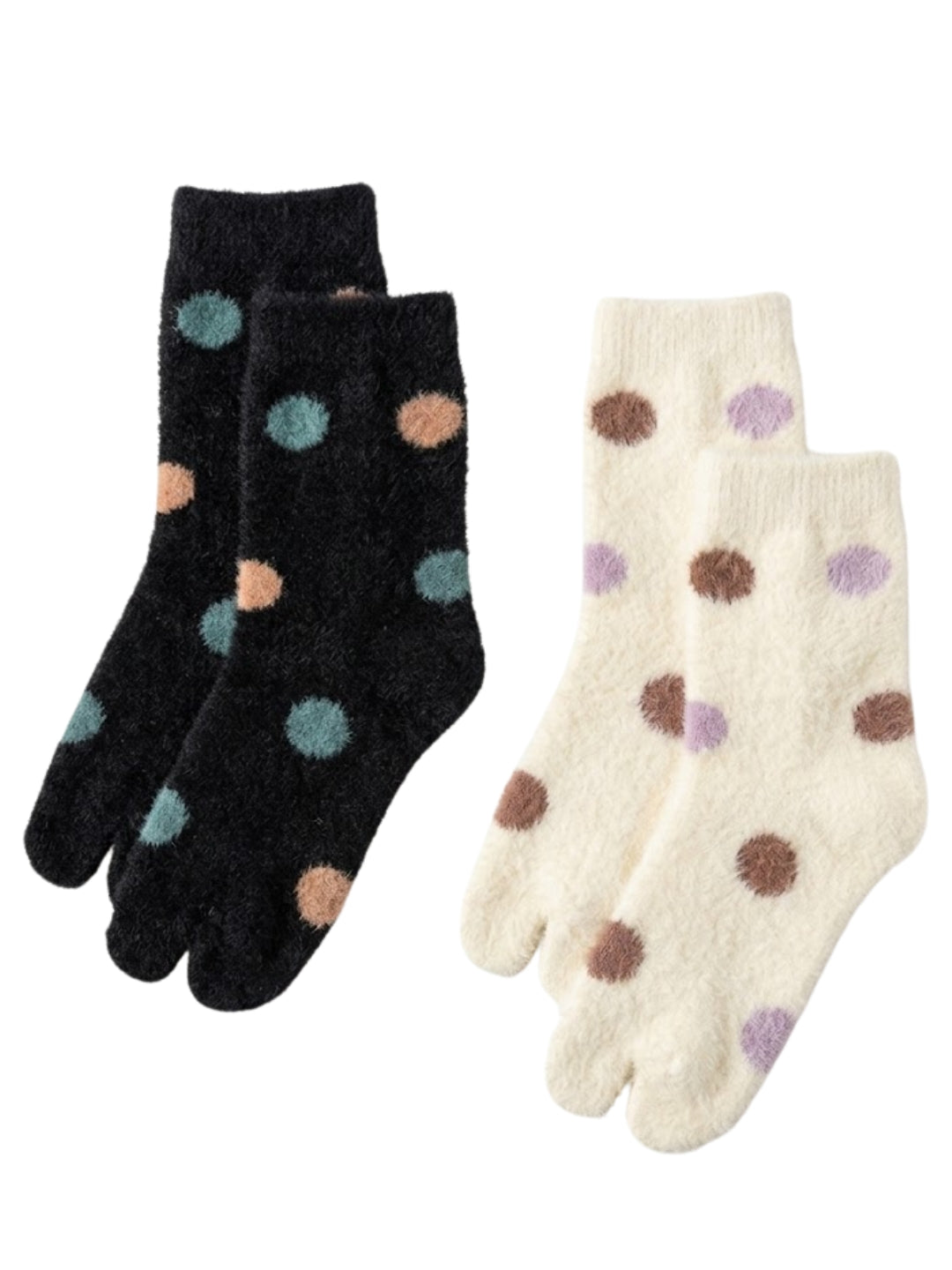 Cdeck Premium Warm Socks for Women | Soft Cozy Rabbit Hair Wool | Stylish Polka Dot Design | Black & Cream