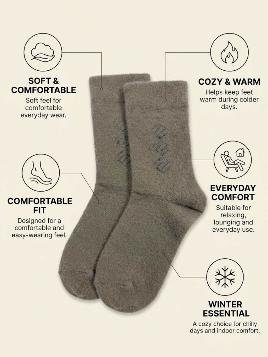 Cdeck Men’s Hair Wool Winter Socks | Soft & Warm | daily wear socks |Light Brown | Single Pair