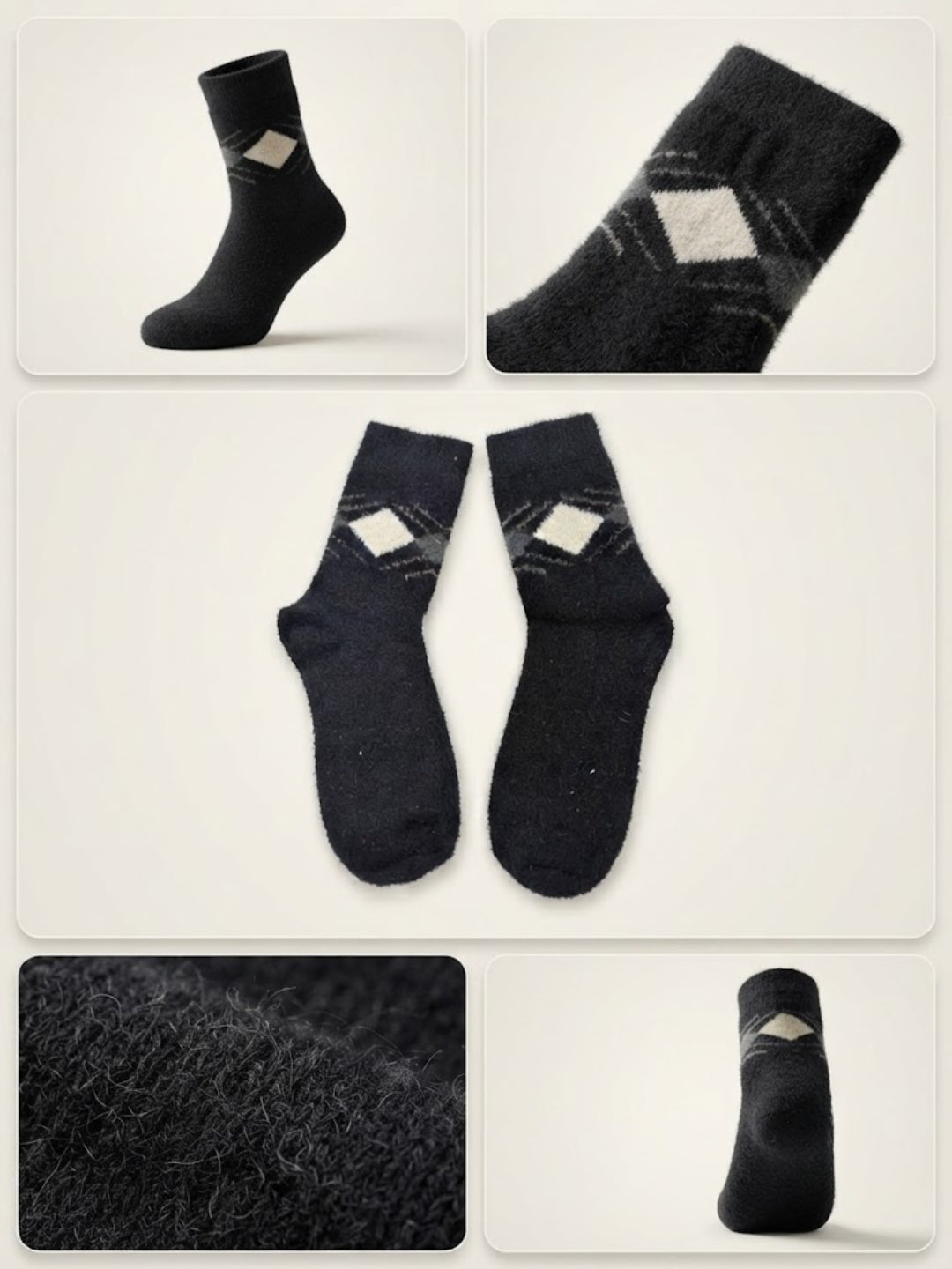 Cdeck Men’s Premium Hair Wool Winter Socks  | Soft, Fuzzy, Warm & Comfortable | Black | Free Size