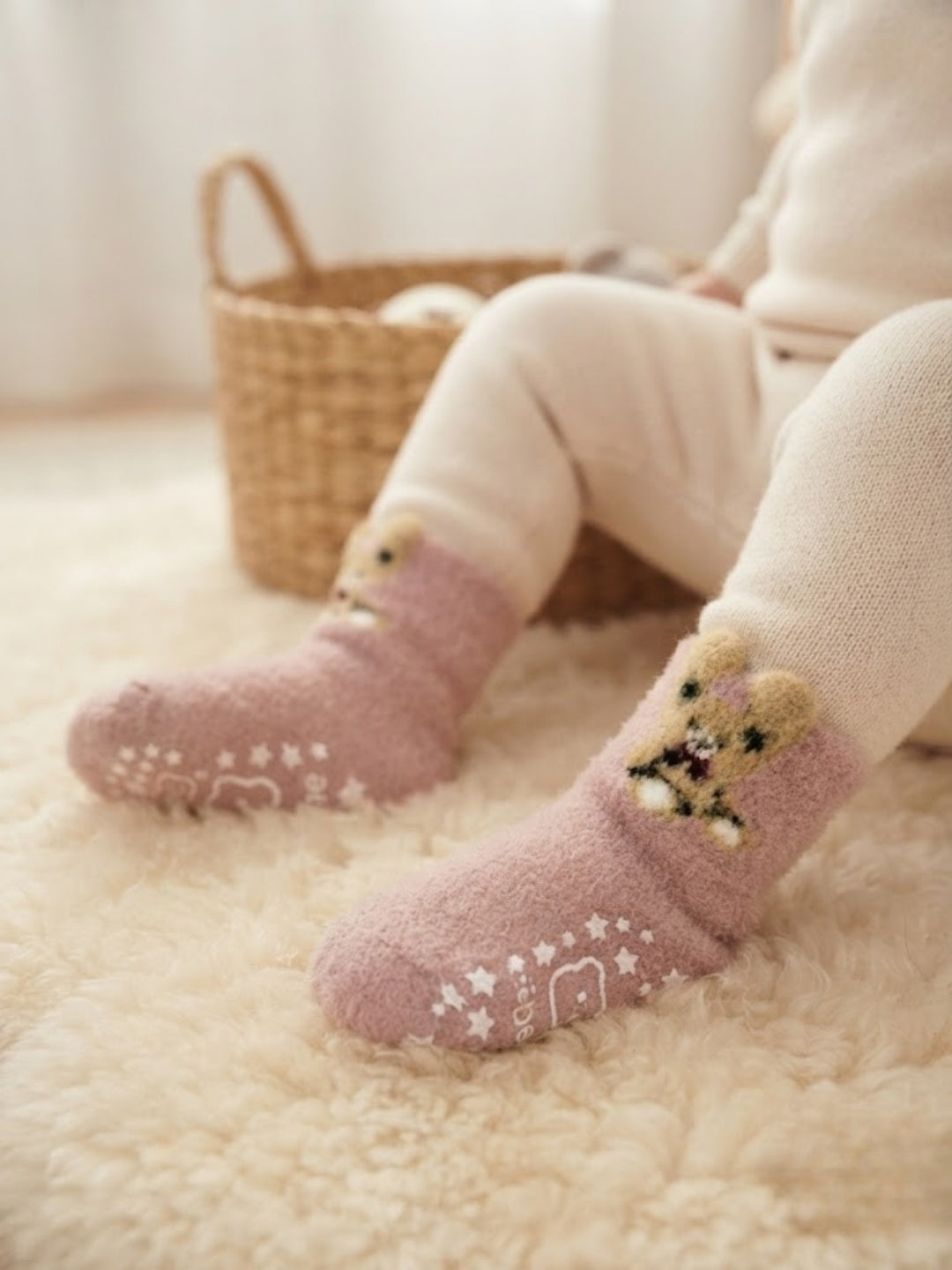 Cdeck Kids Winter Woolen Socks | Soft Fuzzy Rabbit Hair Wool Socks with Anti-Skid Sole | 0–4 Years | Pack of 3 | Multicolor