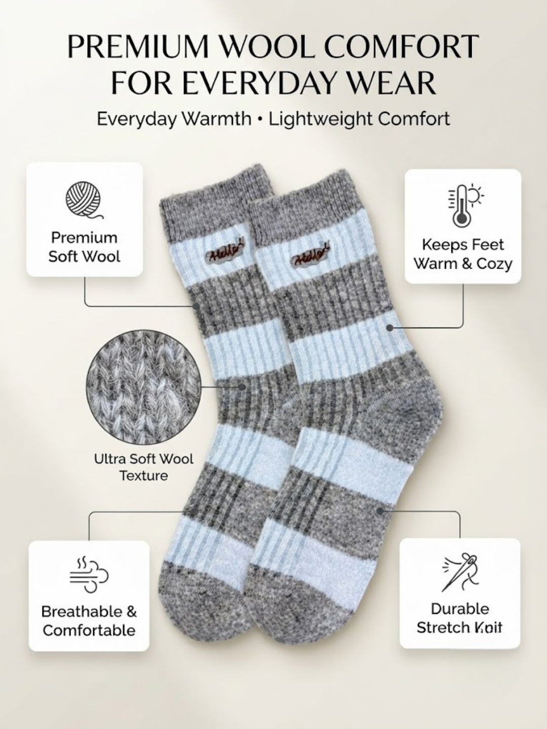 Cdeck Women’s Soft Wool Socks | Warm, Cozy & Stylish Striped Winter Socks