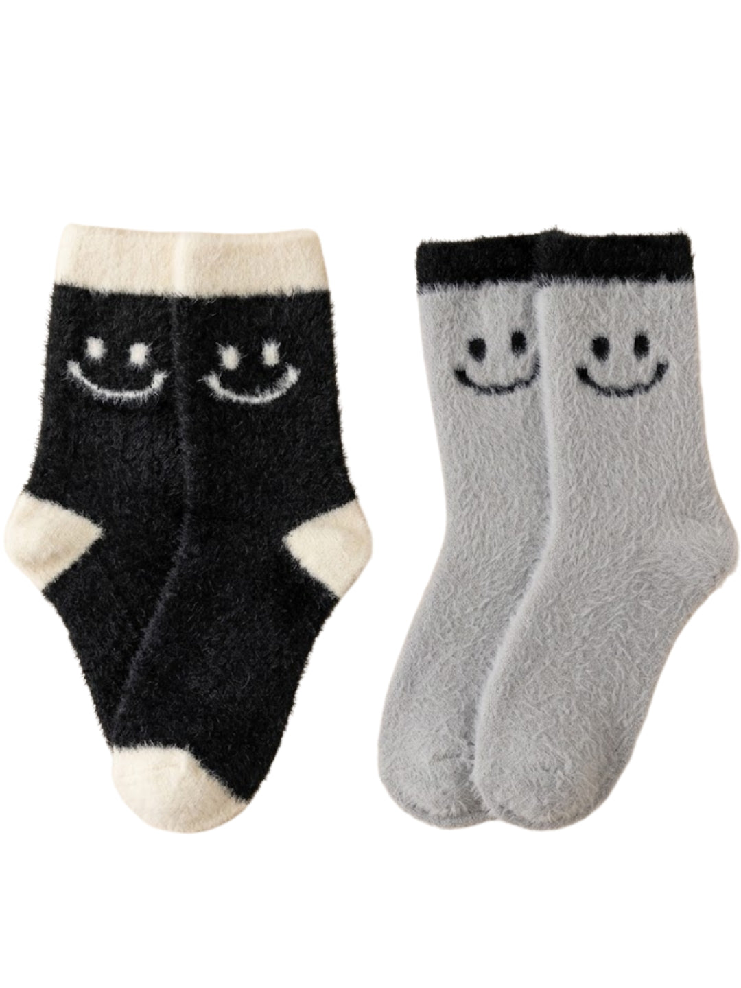 Cdeck Women’s Fuzzy Socks Combo | Soft & Warm Winter Socks with Cute Design | Black & Grey | Free Size