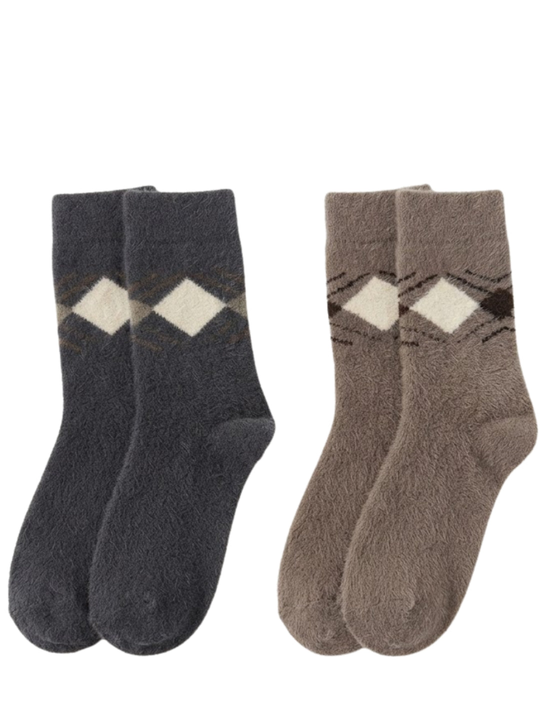 Cdeck Men’s Premium Hair Wool Winter Socks Combo | 2 Pairs | Soft, Fuzzy, Warm & Comfortable | Dark Grey & Brown | Free Size