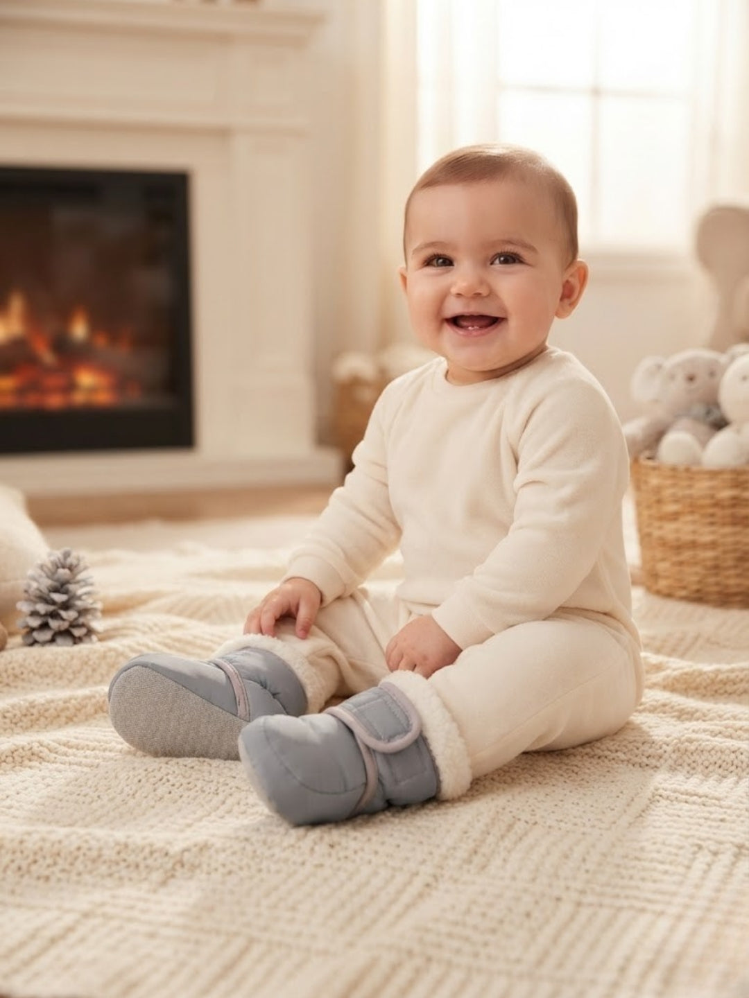 Cdeck Baby Woolen Winter Booties for Boys & Girls, Soft Warm Fleece Booties with Adjustable Strap, 3-9 Months