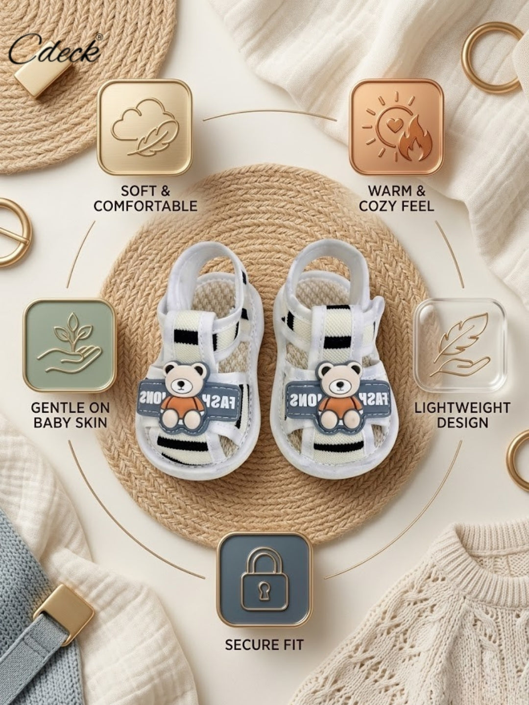 Cdeck Baby Summer Sandals | Lightweight & Comfortable Footwear for Kids | 3-18 months