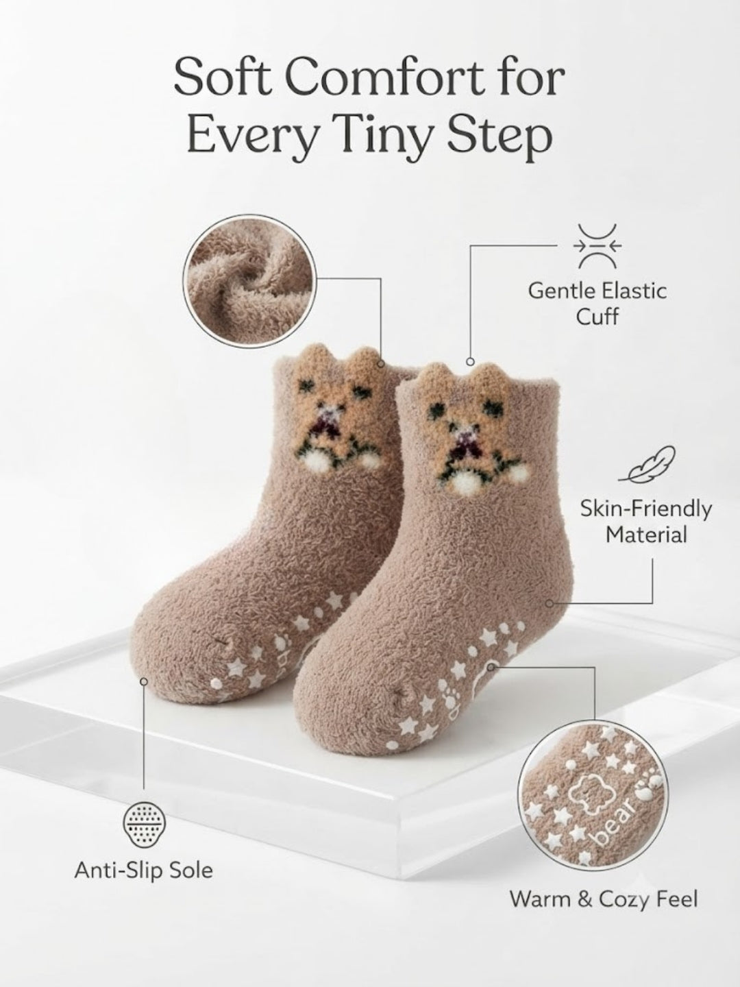 Cdeck Kids Winter Woolen Socks | Soft Fuzzy Rabbit Hair Wool Socks with Anti-Skid Sole | 0–4 Years | Pack of 3 | Multicolor