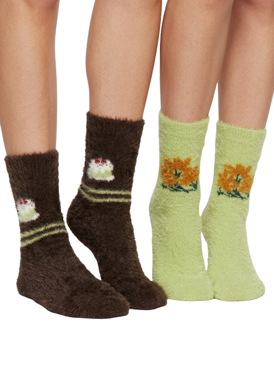 Cdeck Women’s Soft & Warm Fuzzy Winter Socks Combo | Free Size | Brown & Lime Green