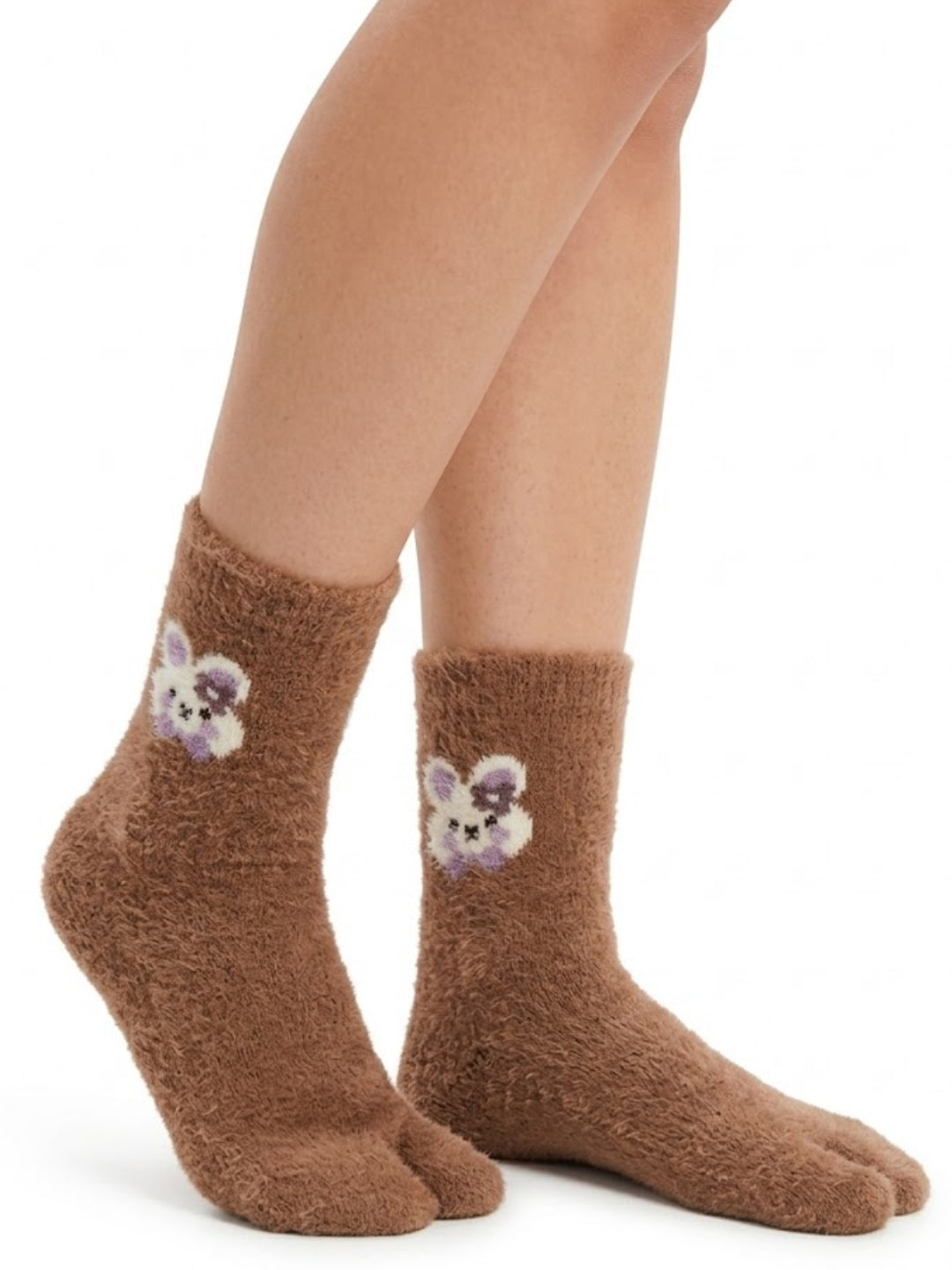 Cdeck Women’s Premium Fuzzy Split-Toe Socks – Cute Bunny Design, Warm Winter Socks | Free Size | Brown