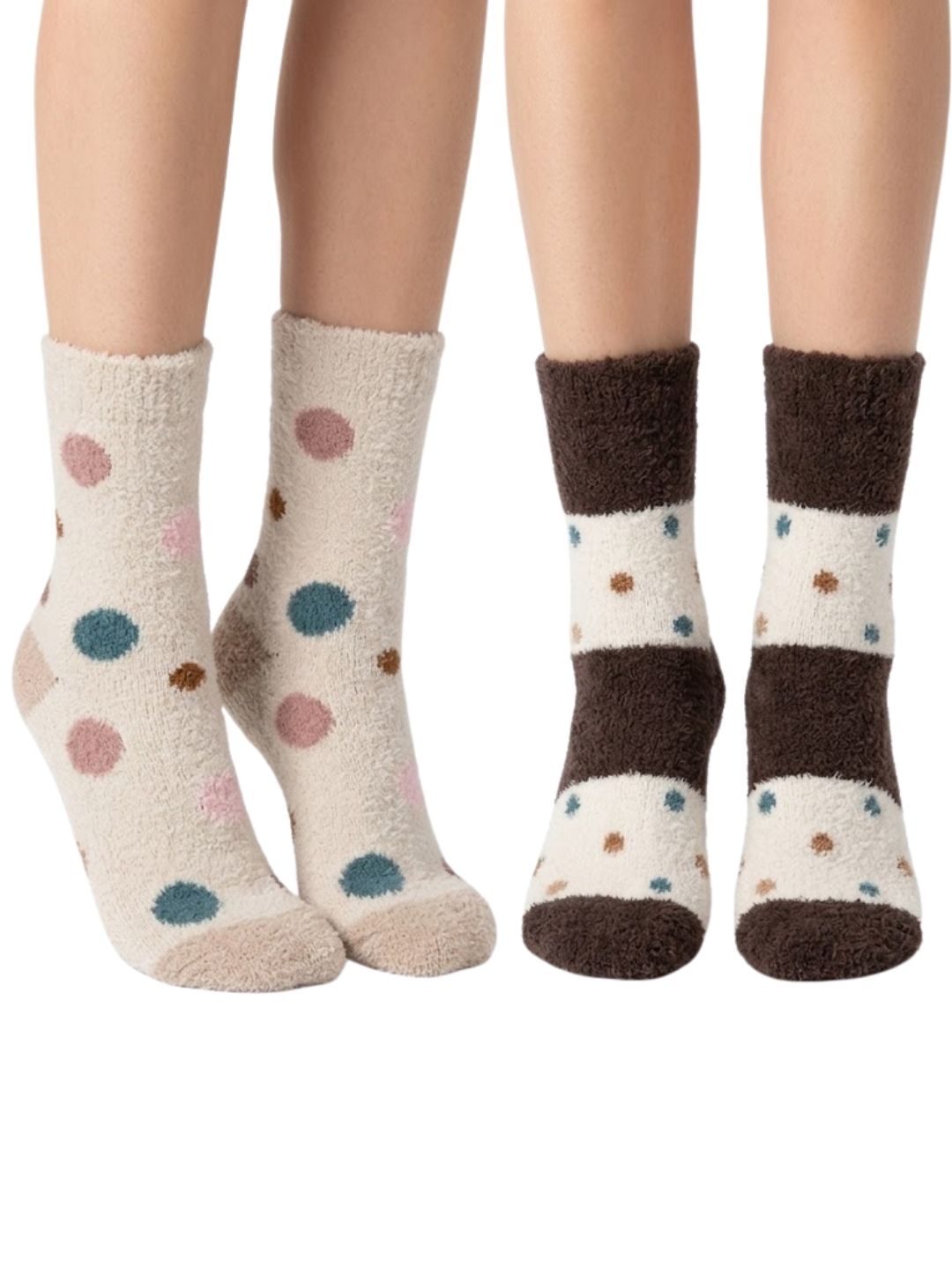 Cdeck Women’s Premium Hair Wool Fuzzy Socks Combo | Soft & Warm Thick Winter Socks | Cream & Brown